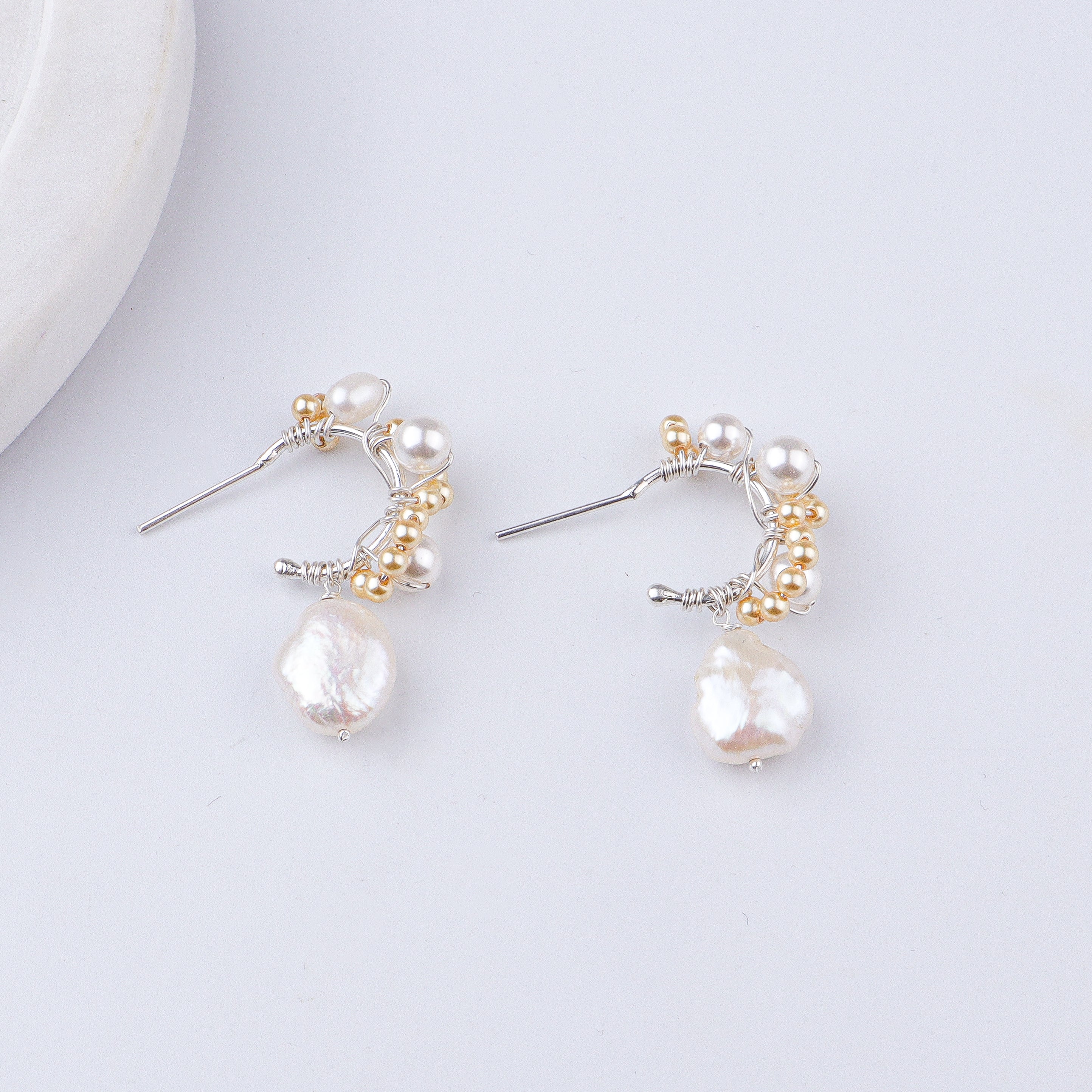 Baroque, Golden & Freshwater Pearl Hoops (Project Handmade)