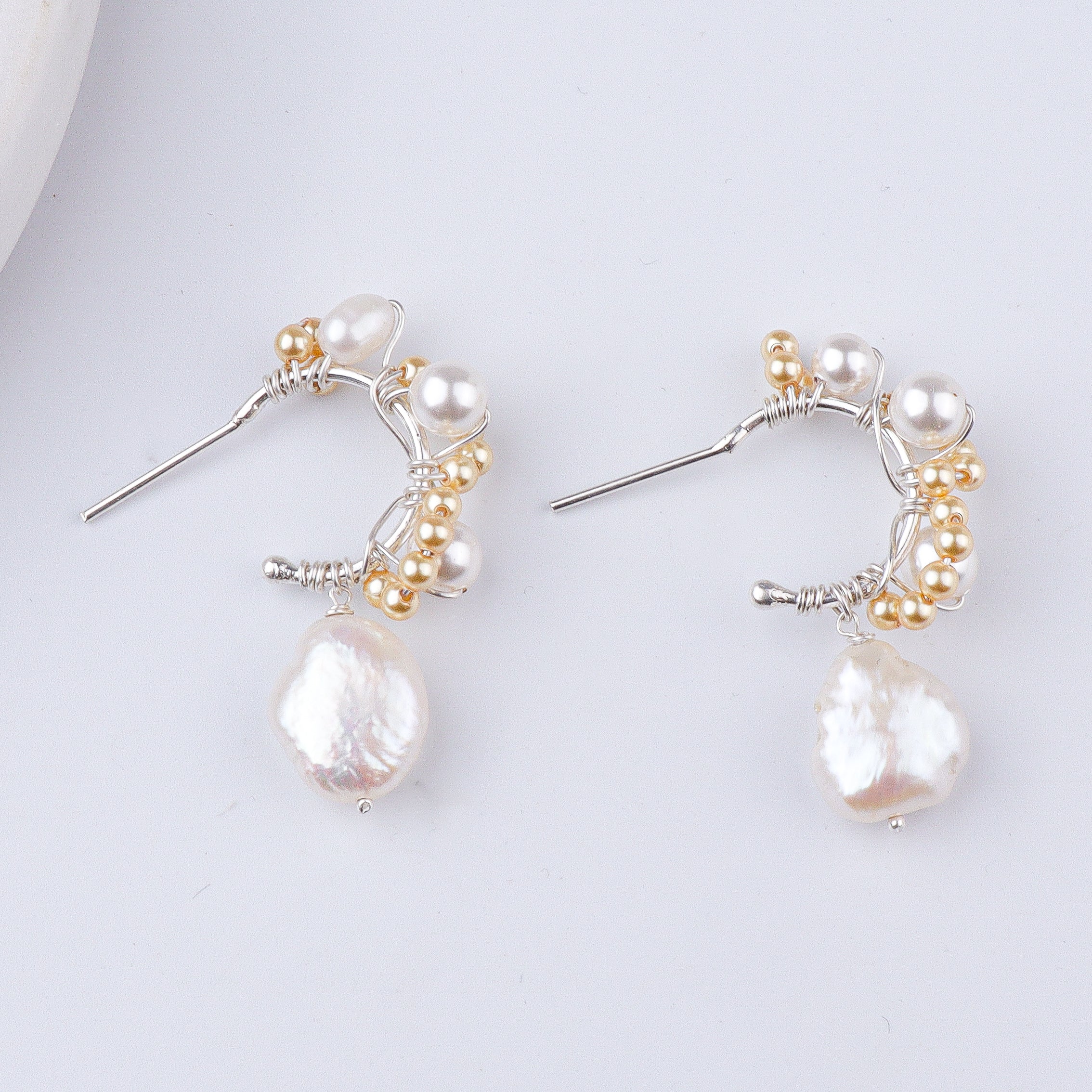 Baroque, Golden & Freshwater Pearl Hoops (Project Handmade)