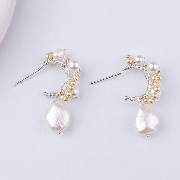 Baroque, Golden & Freshwater Pearl Hoops (Project Handmade)