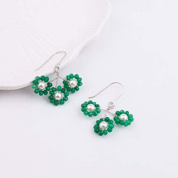 Green Jade & Pearl Silver Earrings (Project Handmade)