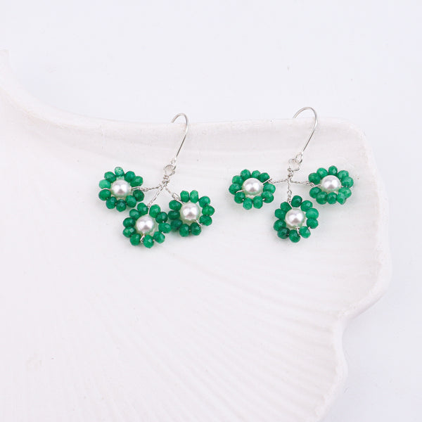 Green Jade & Pearl Silver Earrings (Project Handmade)