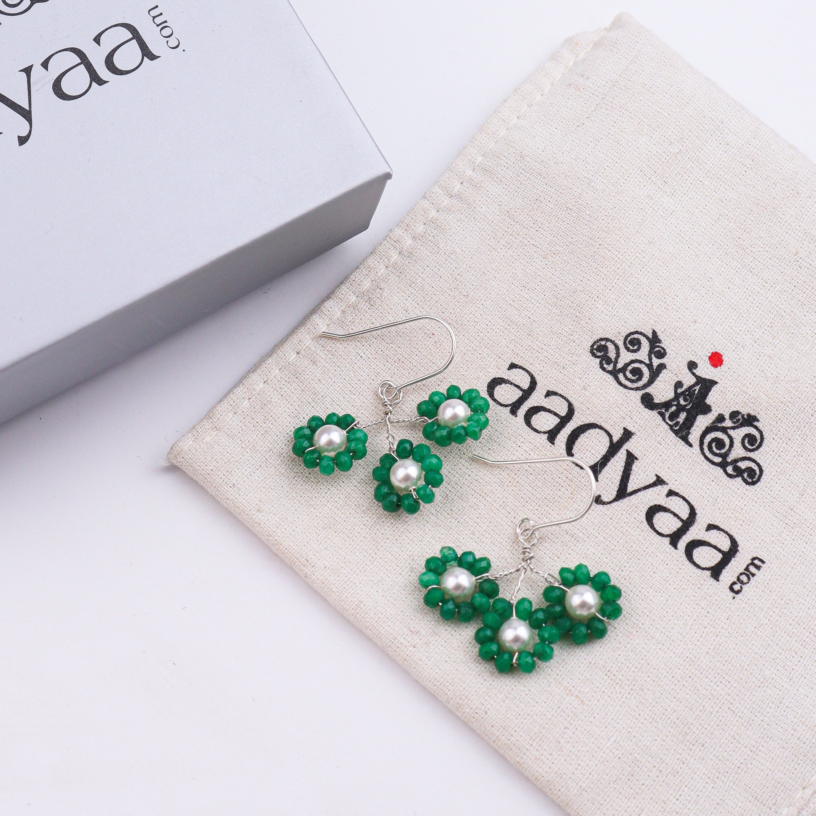 Green Jade & Pearl Silver Earrings (Project Handmade)