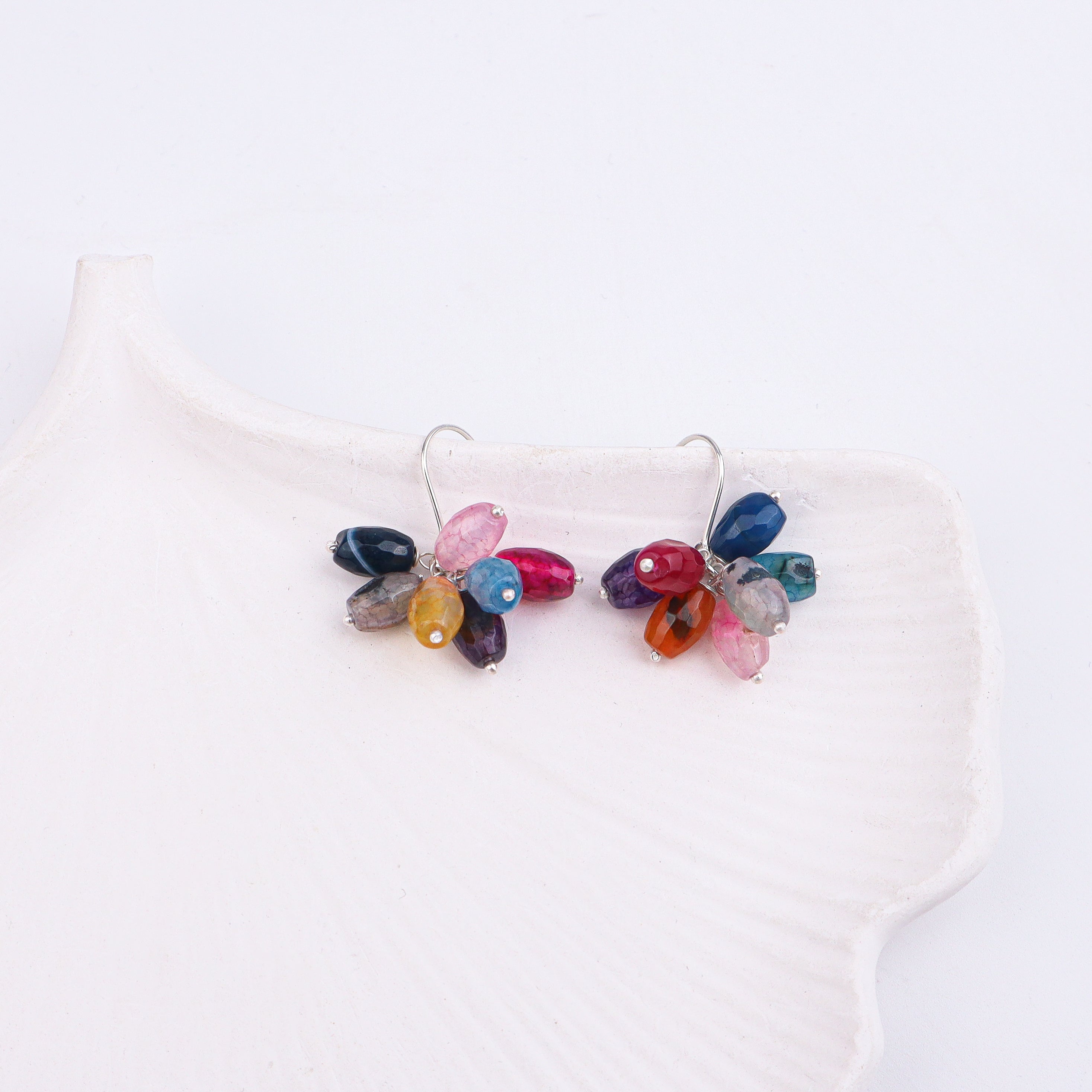 Multicolour Agate Silver Earrings (Project Handmade)