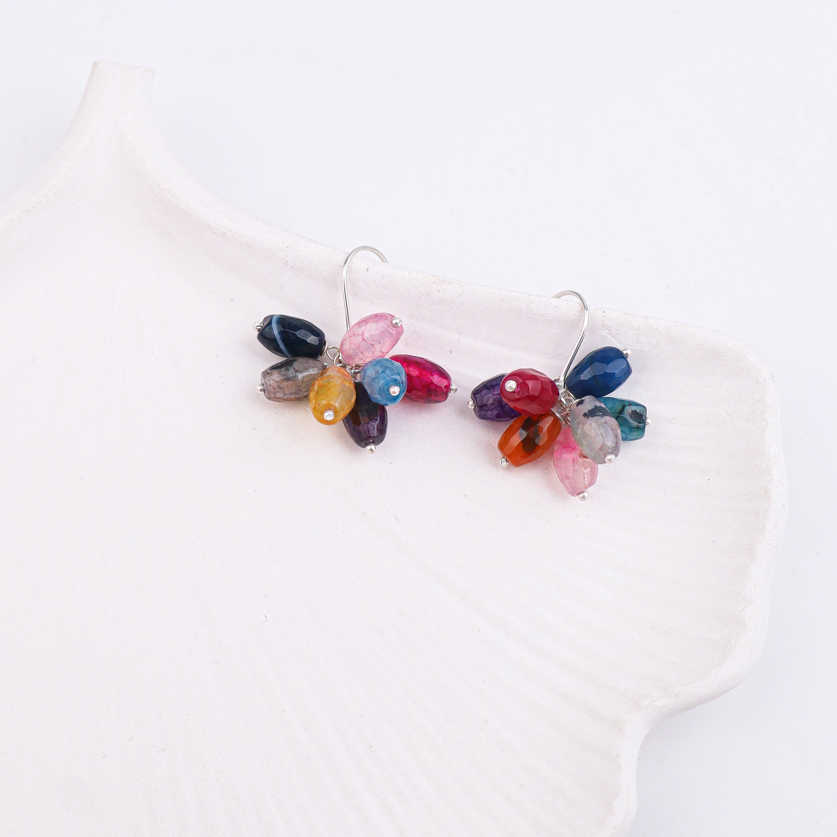 Multicolour Agate Silver Earrings (Project Handmade)