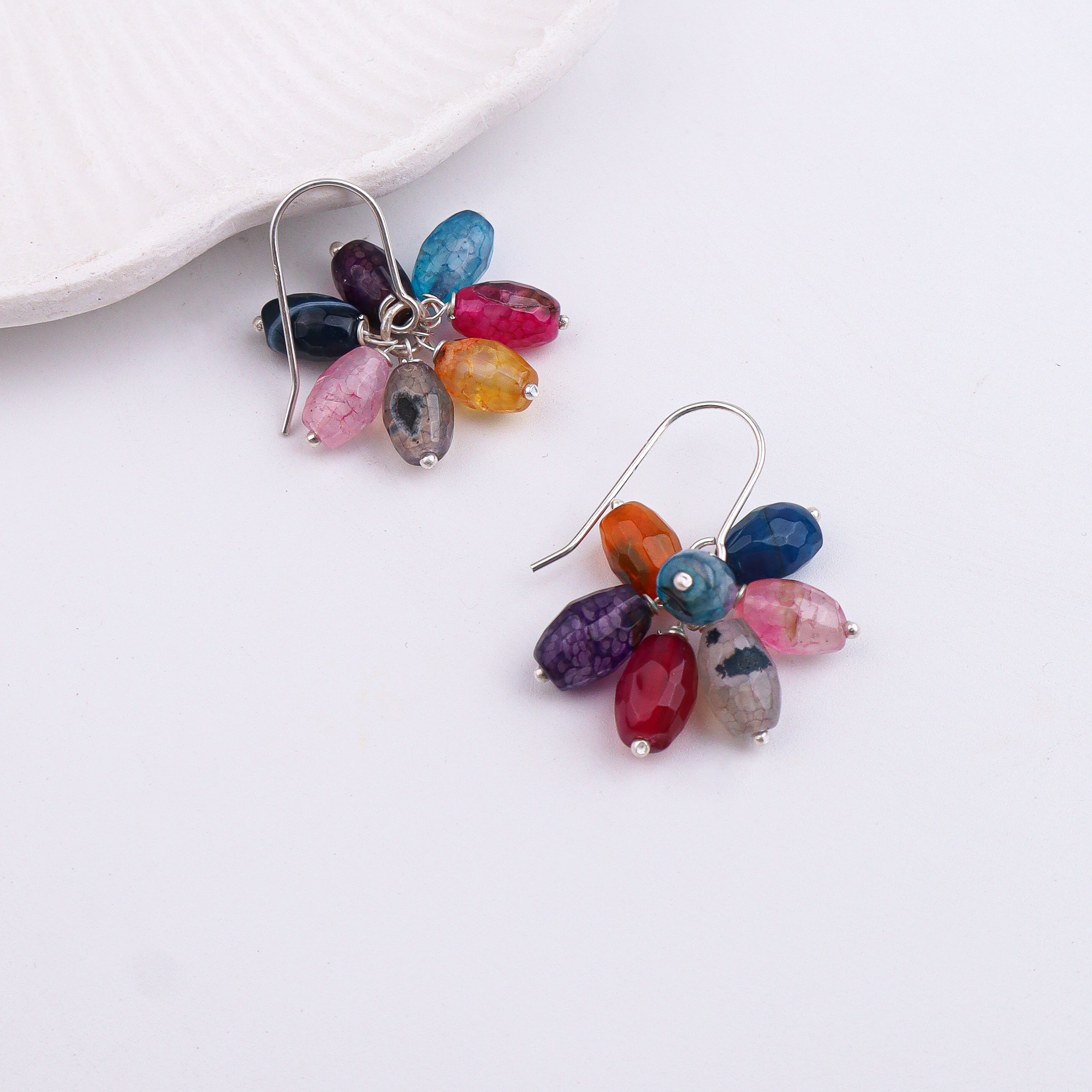 Multicolour Agate Silver Earrings (Project Handmade)