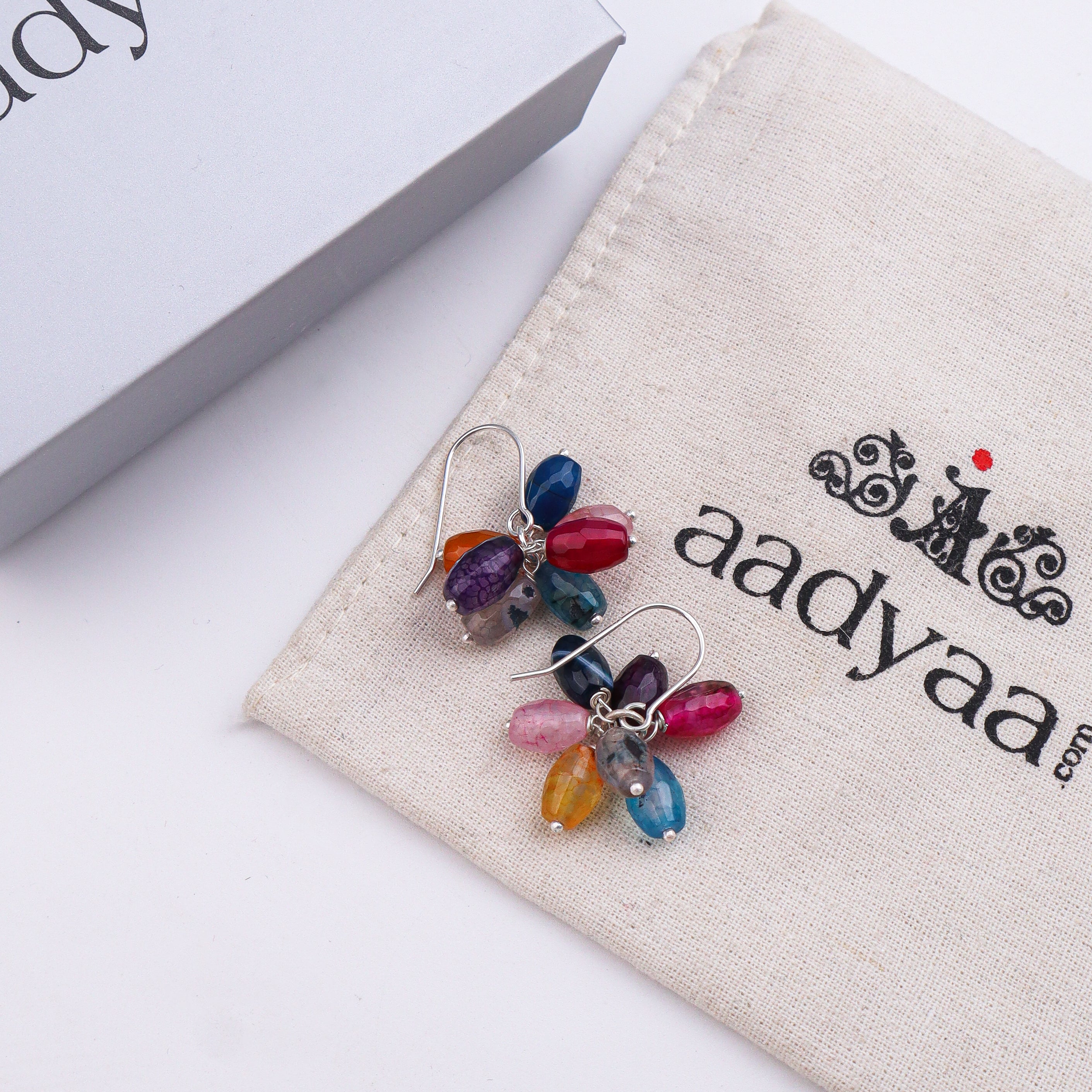 Multicolour Agate Silver Earrings (Project Handmade)