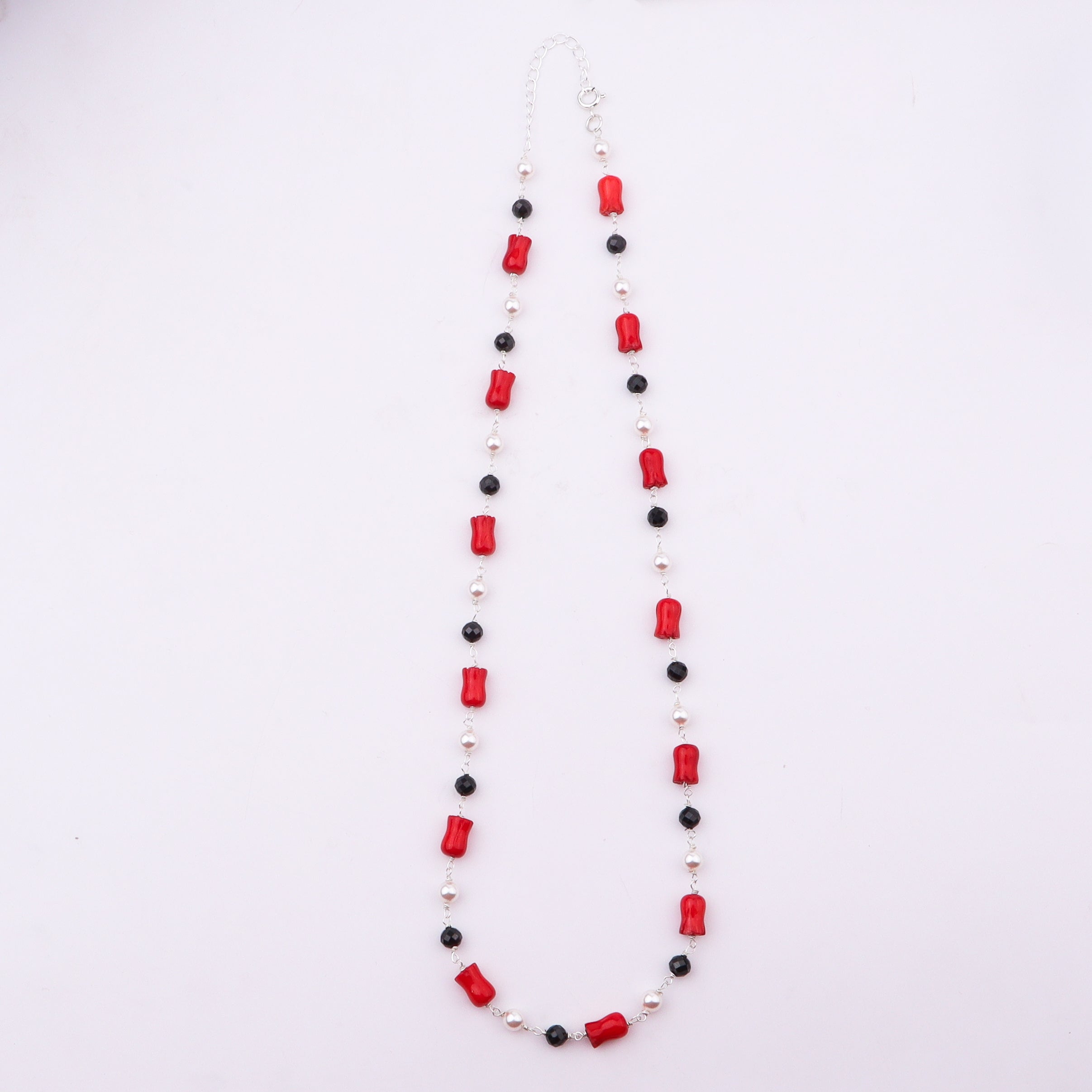 92.5 Sterling Silver Ganthan of Coral, Pearl & Black Spinnels