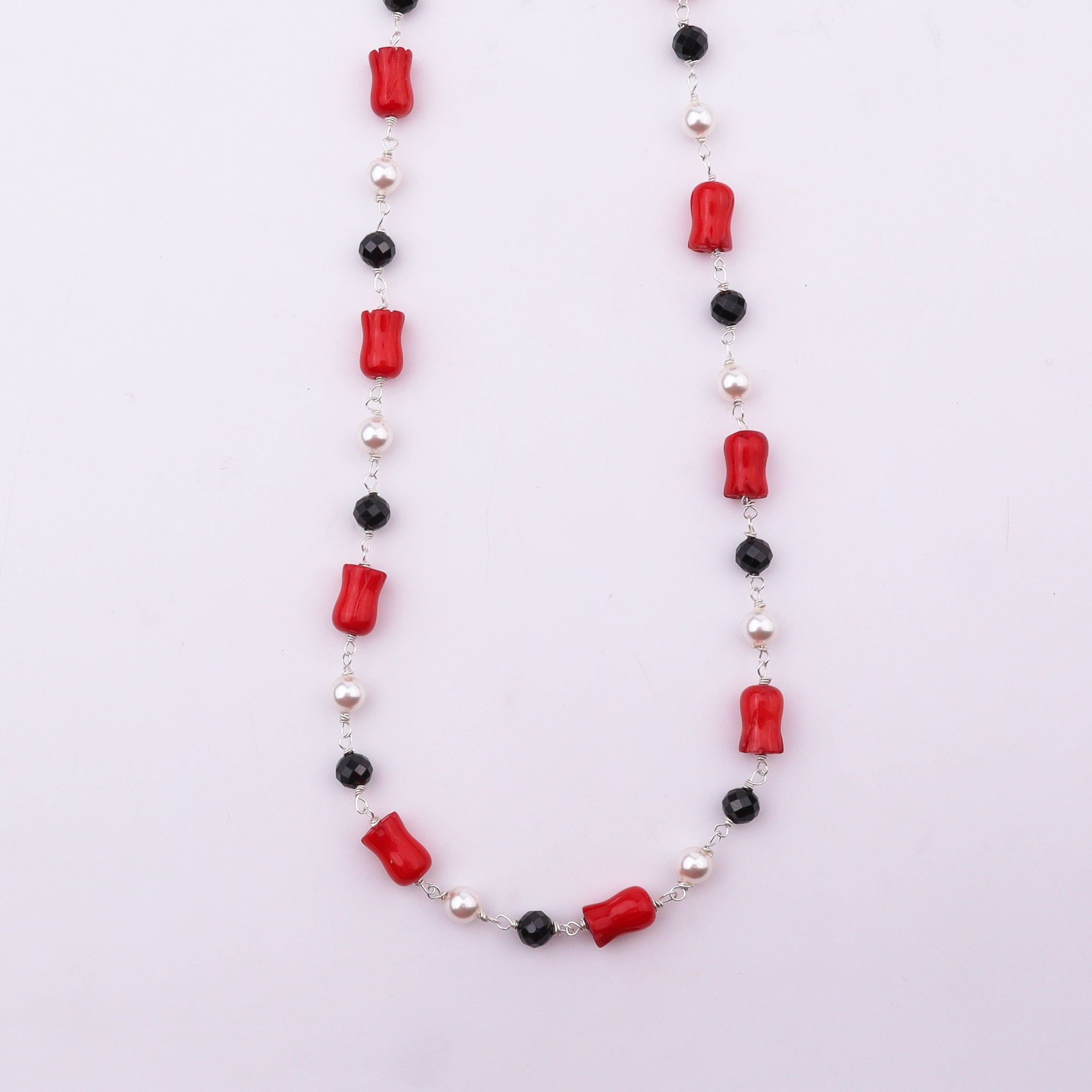 92.5 Sterling Silver Ganthan of Coral, Pearl & Black Spinnels