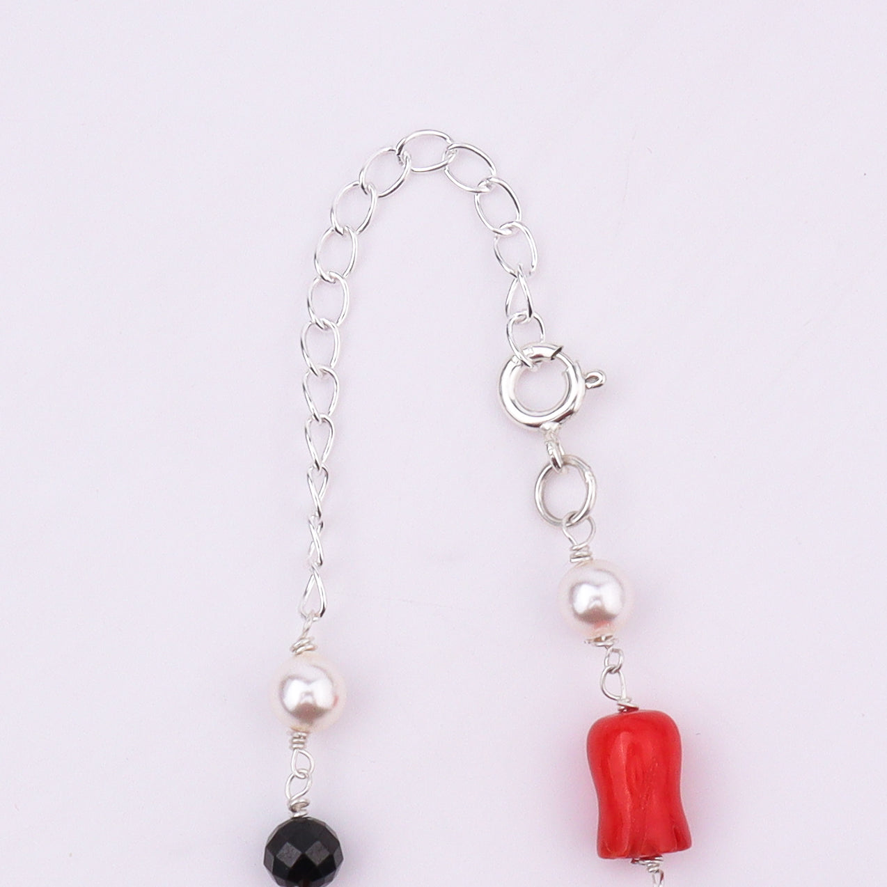 92.5 Sterling Silver Ganthan of Coral, Pearl & Black Spinnels