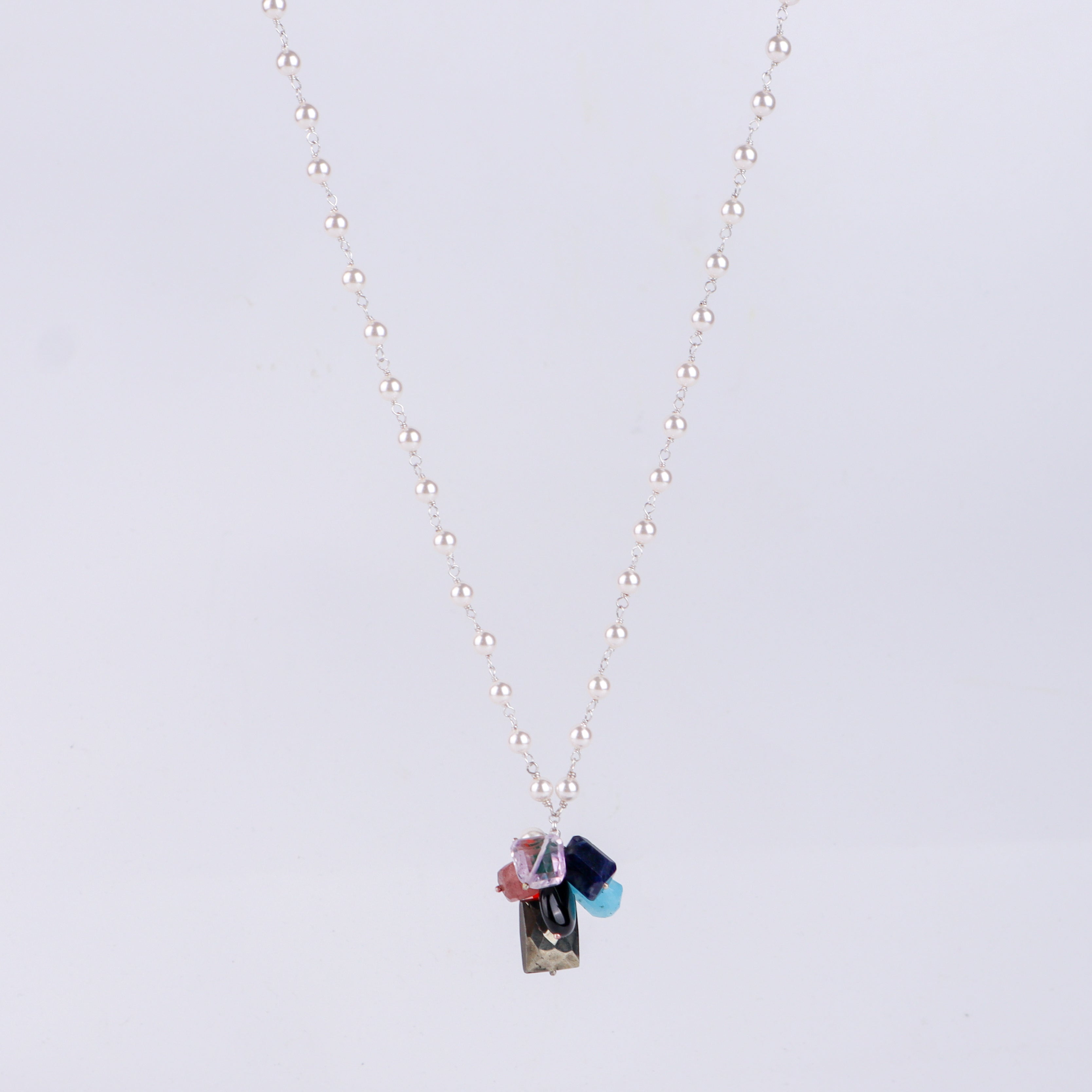 Multicolour stone bunch necklace with pearl ganthan