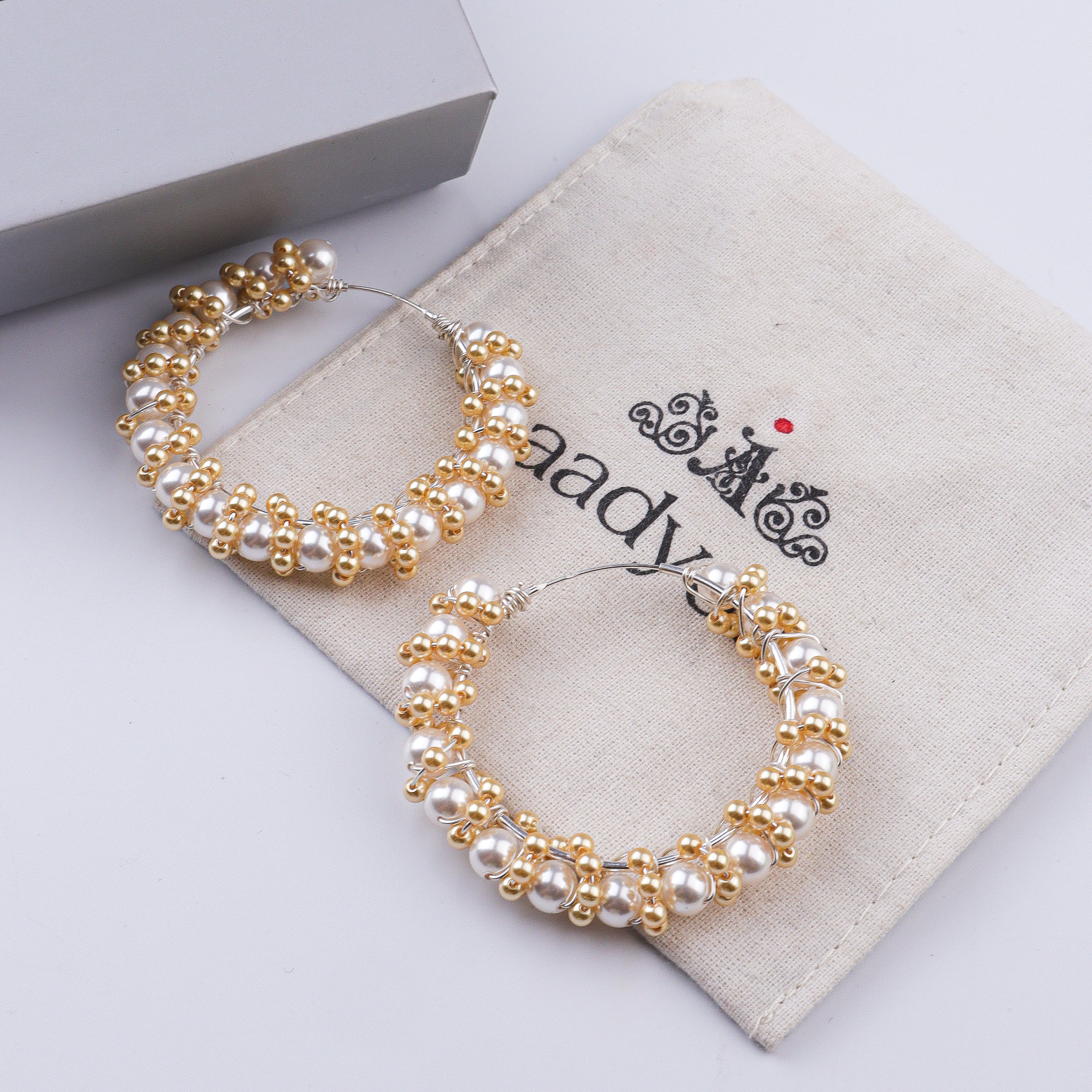 Twisted Golden & White Pearl Hoops (Project Handmade)