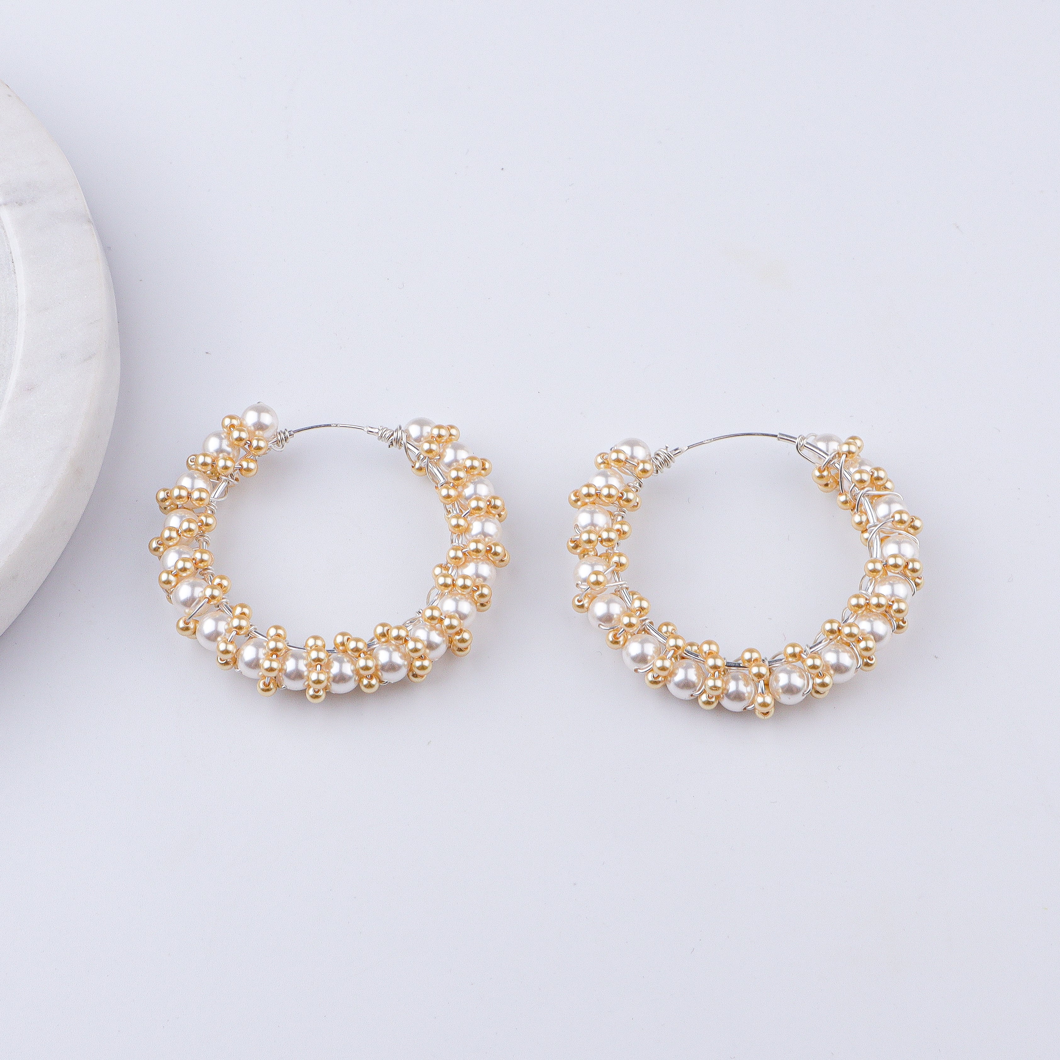 Twisted Golden & White Pearl Hoops (Project Handmade)