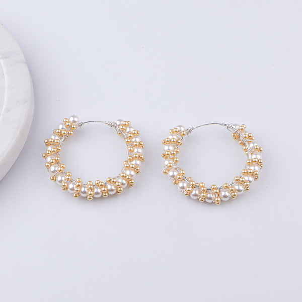 Twisted Golden & White Pearl Hoops (Project Handmade)