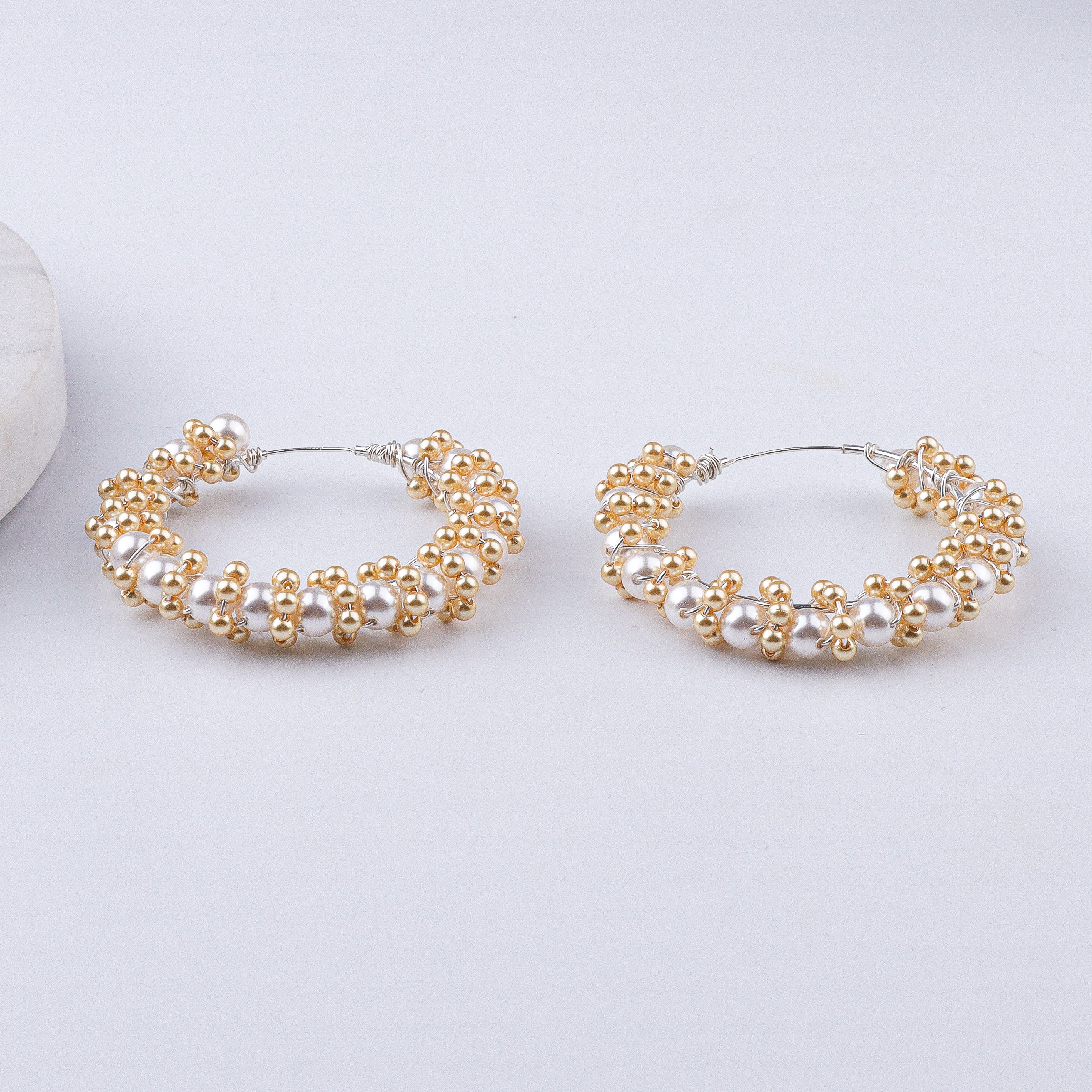 Twisted Golden & White Pearl Hoops (Project Handmade)