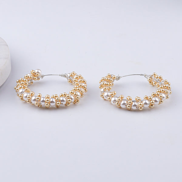 Twisted Golden & White Pearl Hoops (Project Handmade)