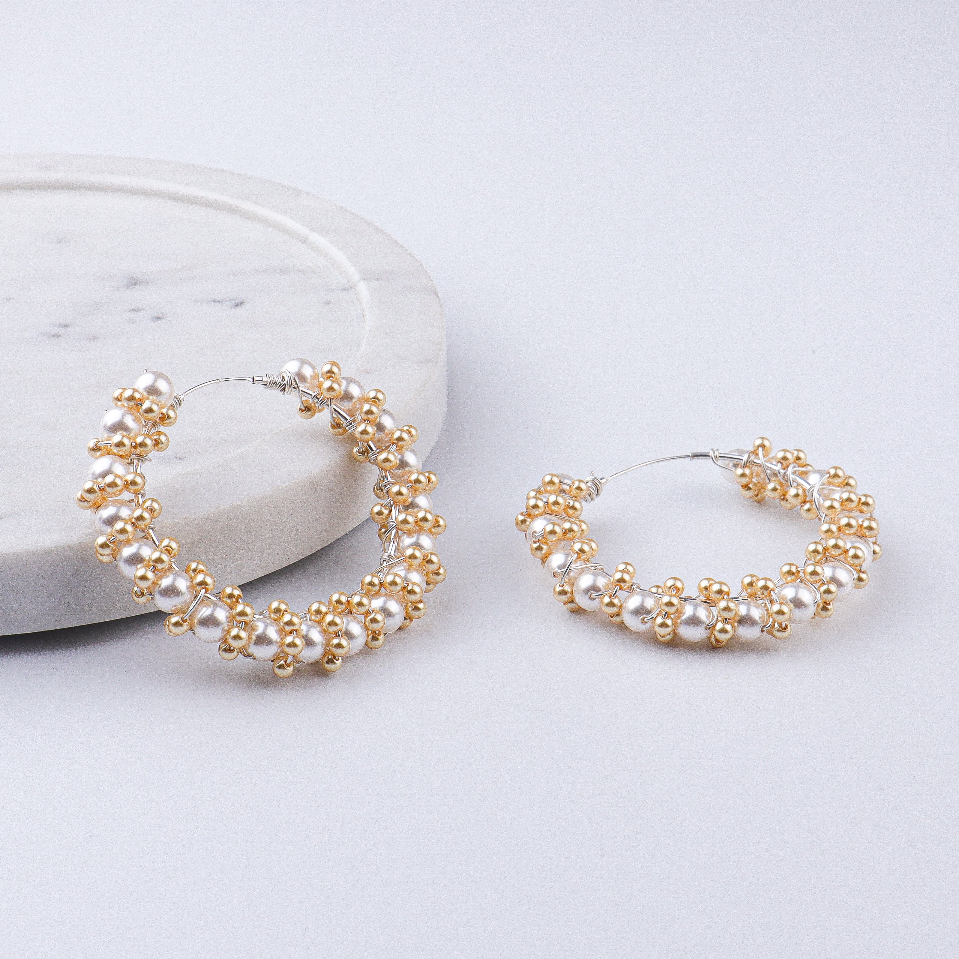 Twisted Golden & White Pearl Hoops (Project Handmade)