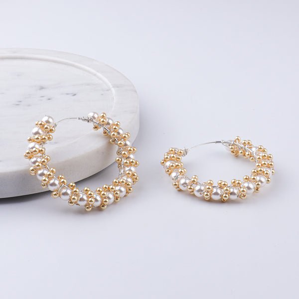 Twisted Golden & White Pearl Hoops (Project Handmade)