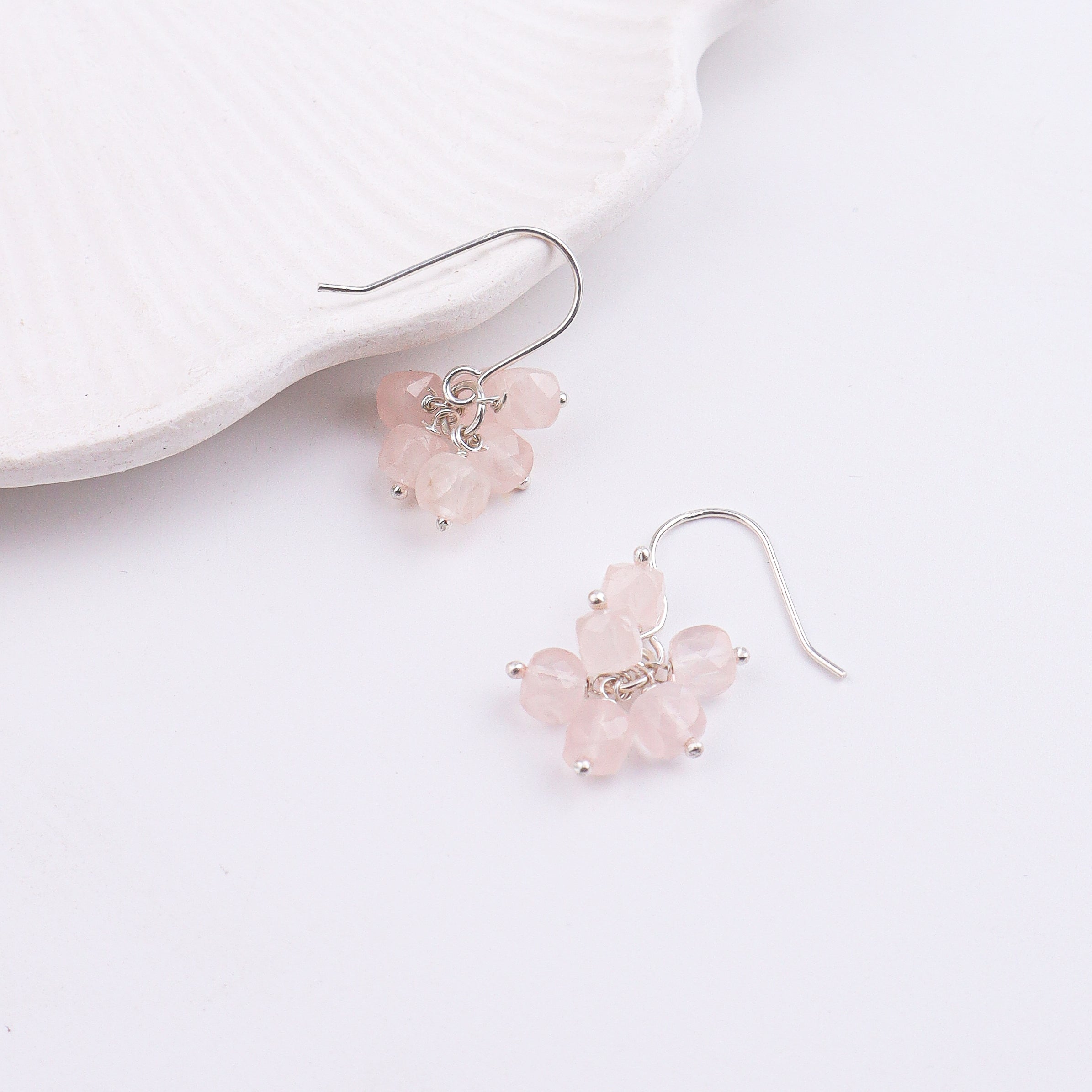 Rose Quartz Silver Earrings (Project Handmade)