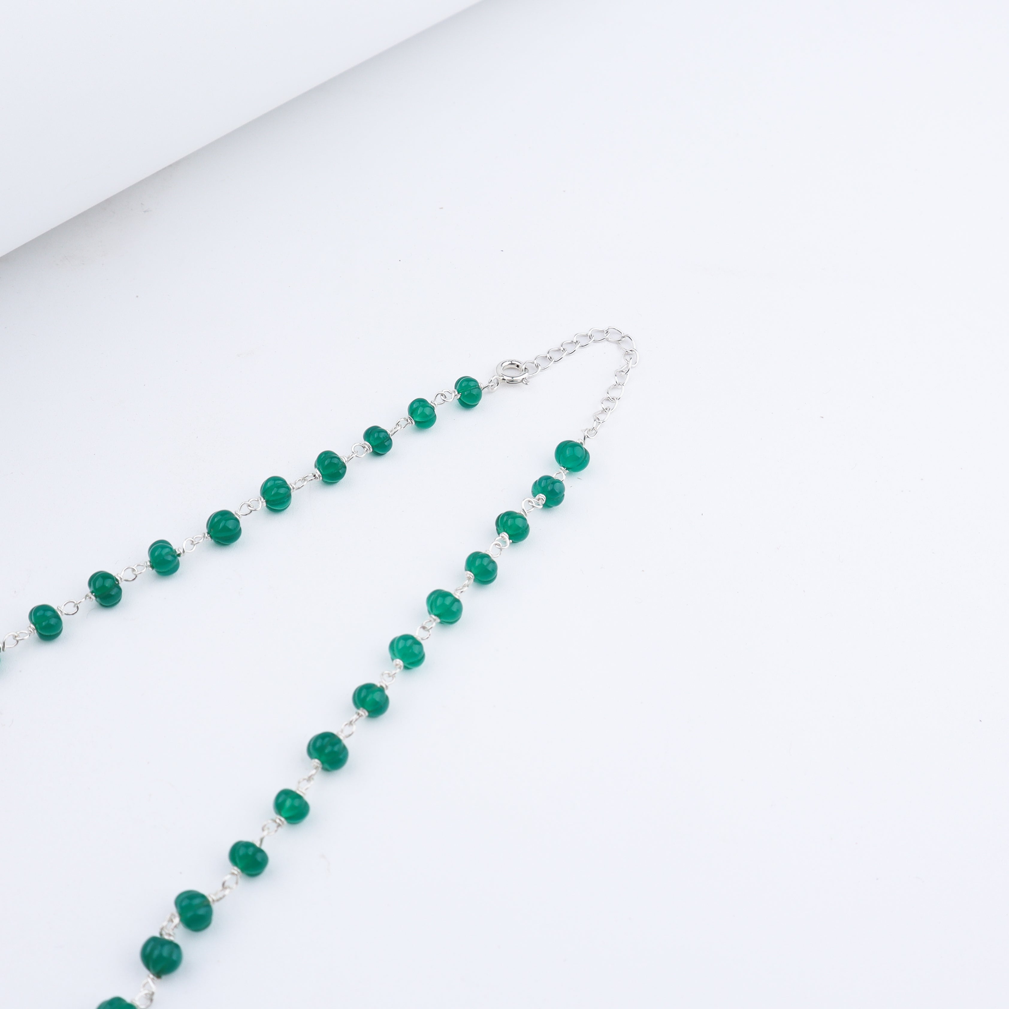Silver Nath Motif Necklace with Green Onyx Stones