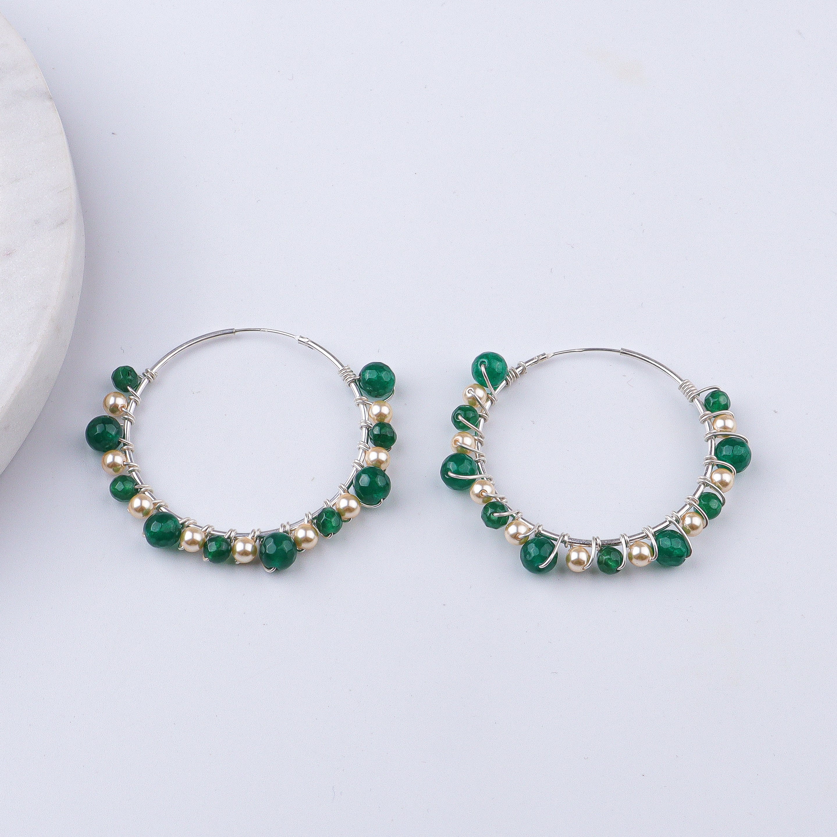 Green Onyx & Golden Pearl Wrap Hoops (Project Handmade)
