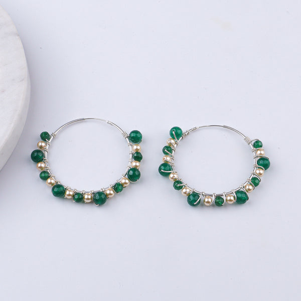 Green Onyx & Golden Pearl Wrap Hoops (Project Handmade)