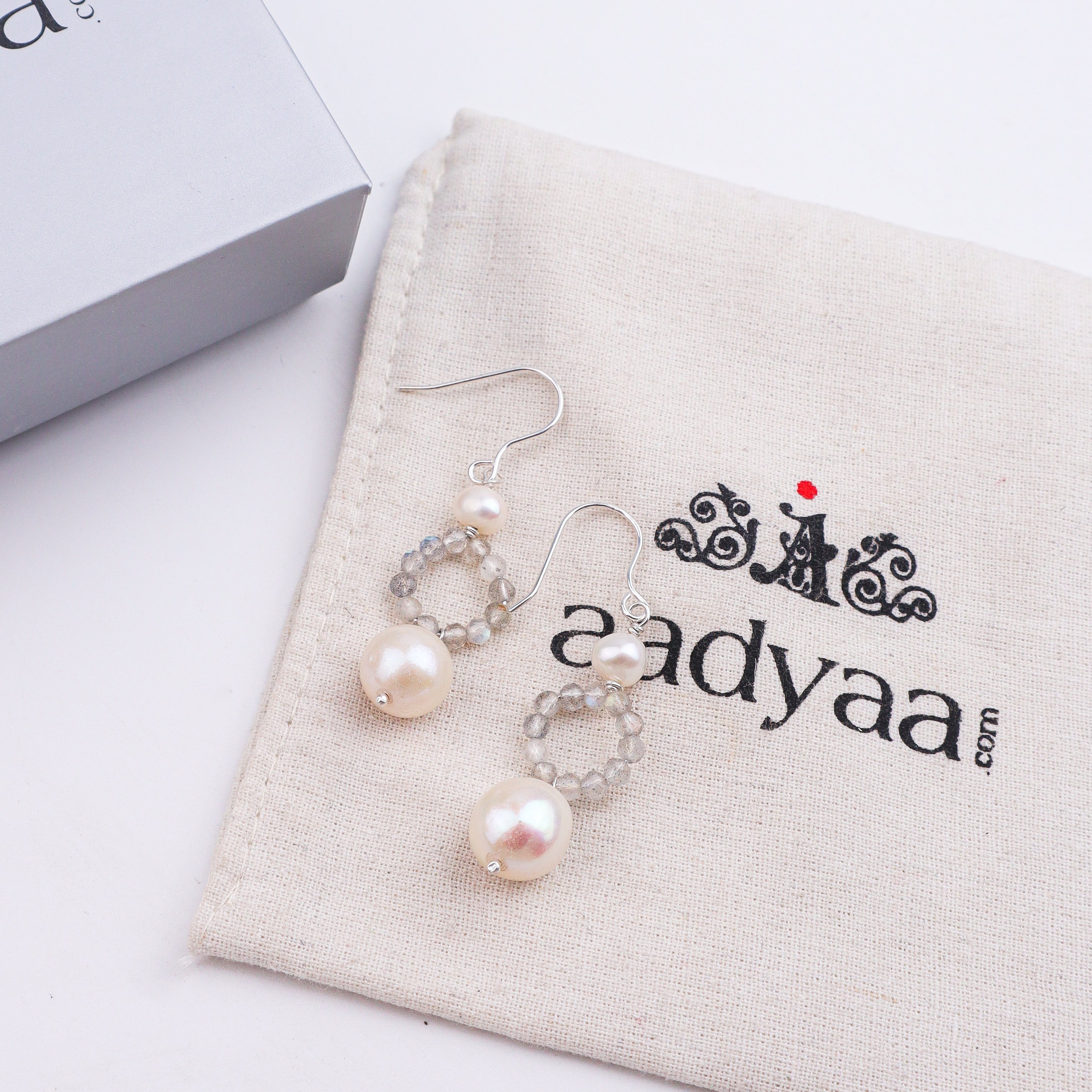 Freshwater Pearl & Labradorite Silver Earrings (Project Handmade)