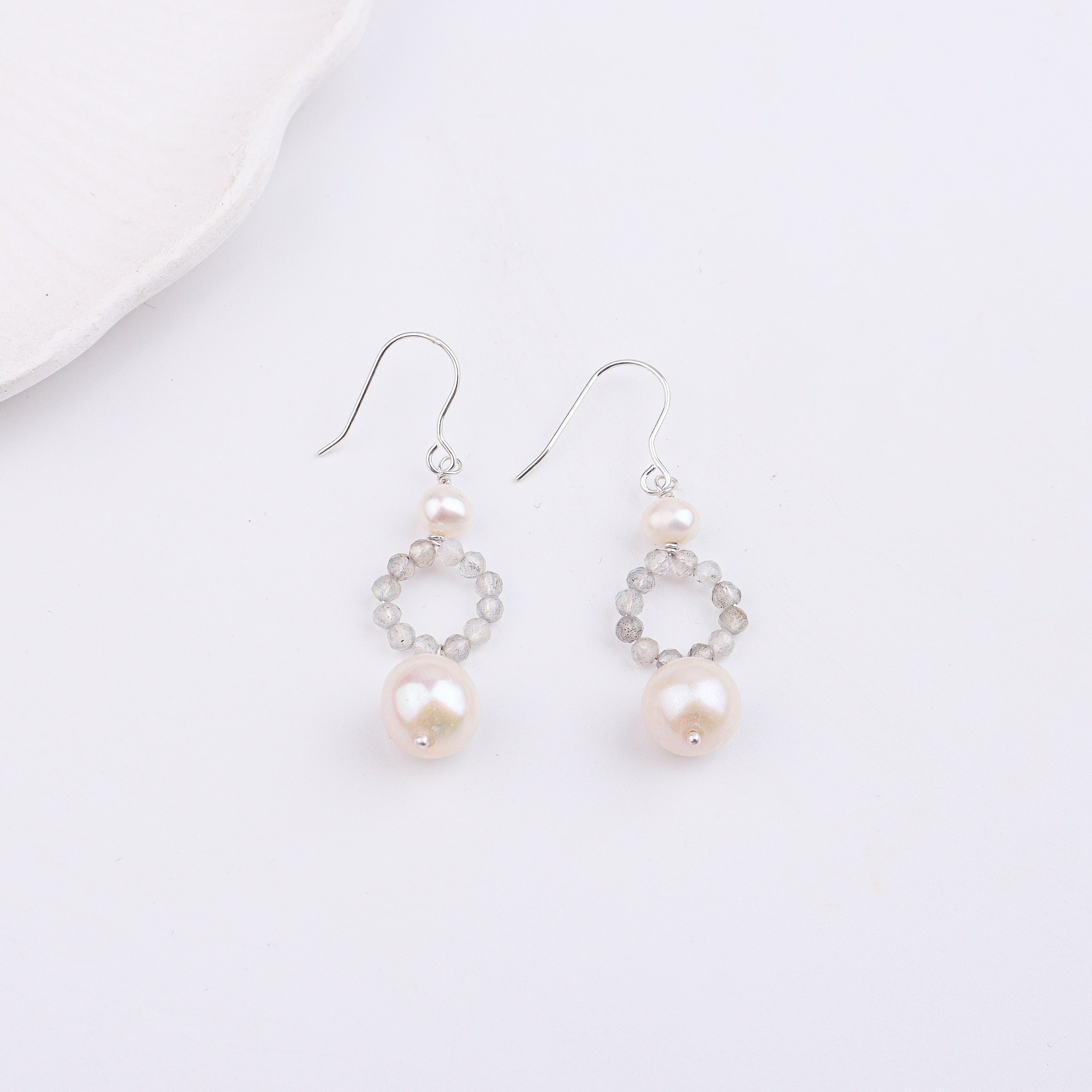 Freshwater Pearl & Labradorite Silver Earrings (Project Handmade)