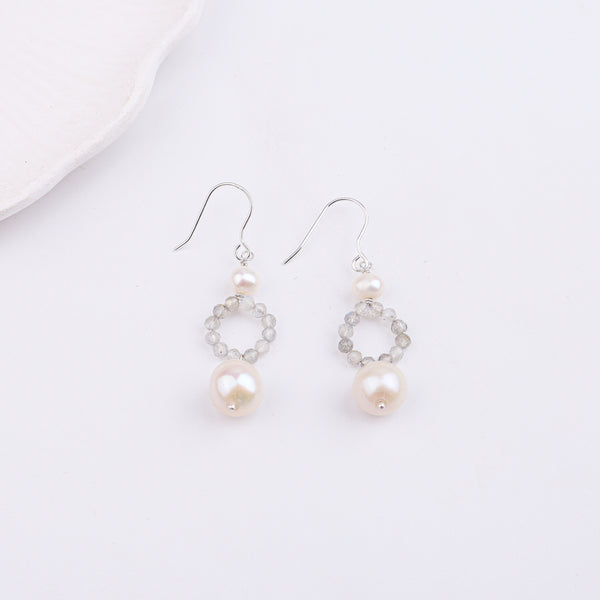 Freshwater Pearl & Labradorite Silver Earrings (Project Handmade)