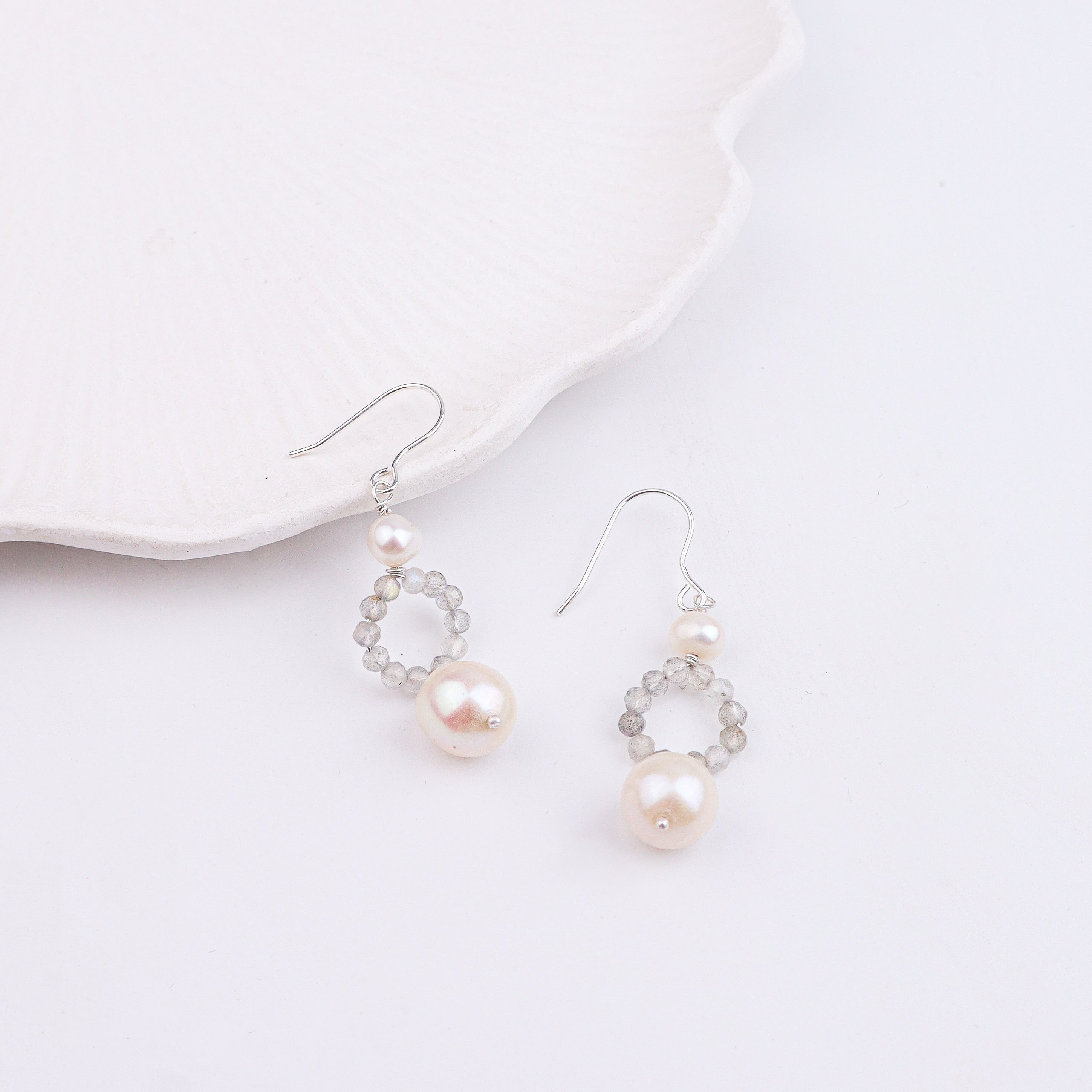 Freshwater Pearl & Labradorite Silver Earrings (Project Handmade)