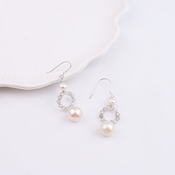 Freshwater Pearl & Labradorite Silver Earrings (Project Handmade)