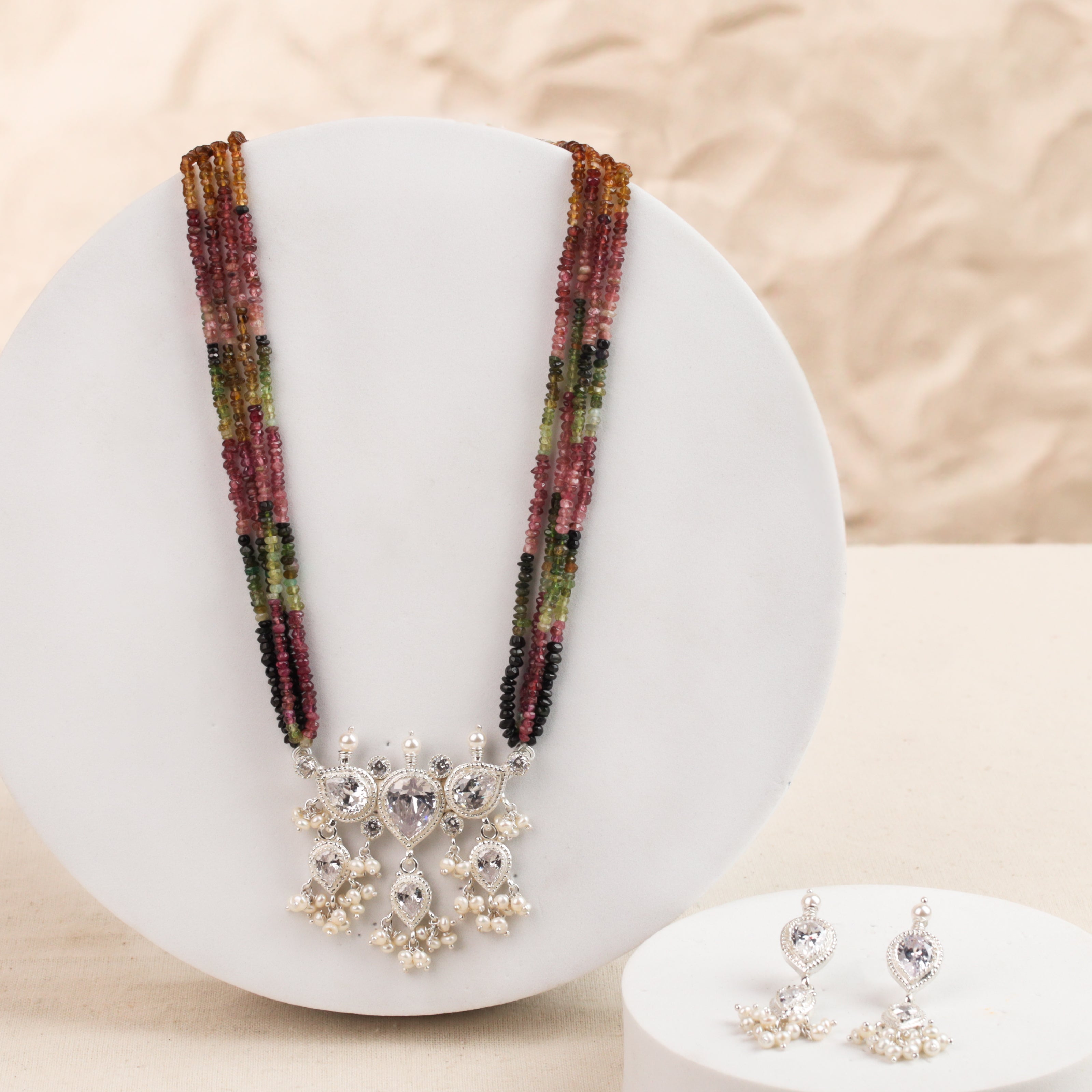 CZ Tanmani Set with Tourmaline Stones