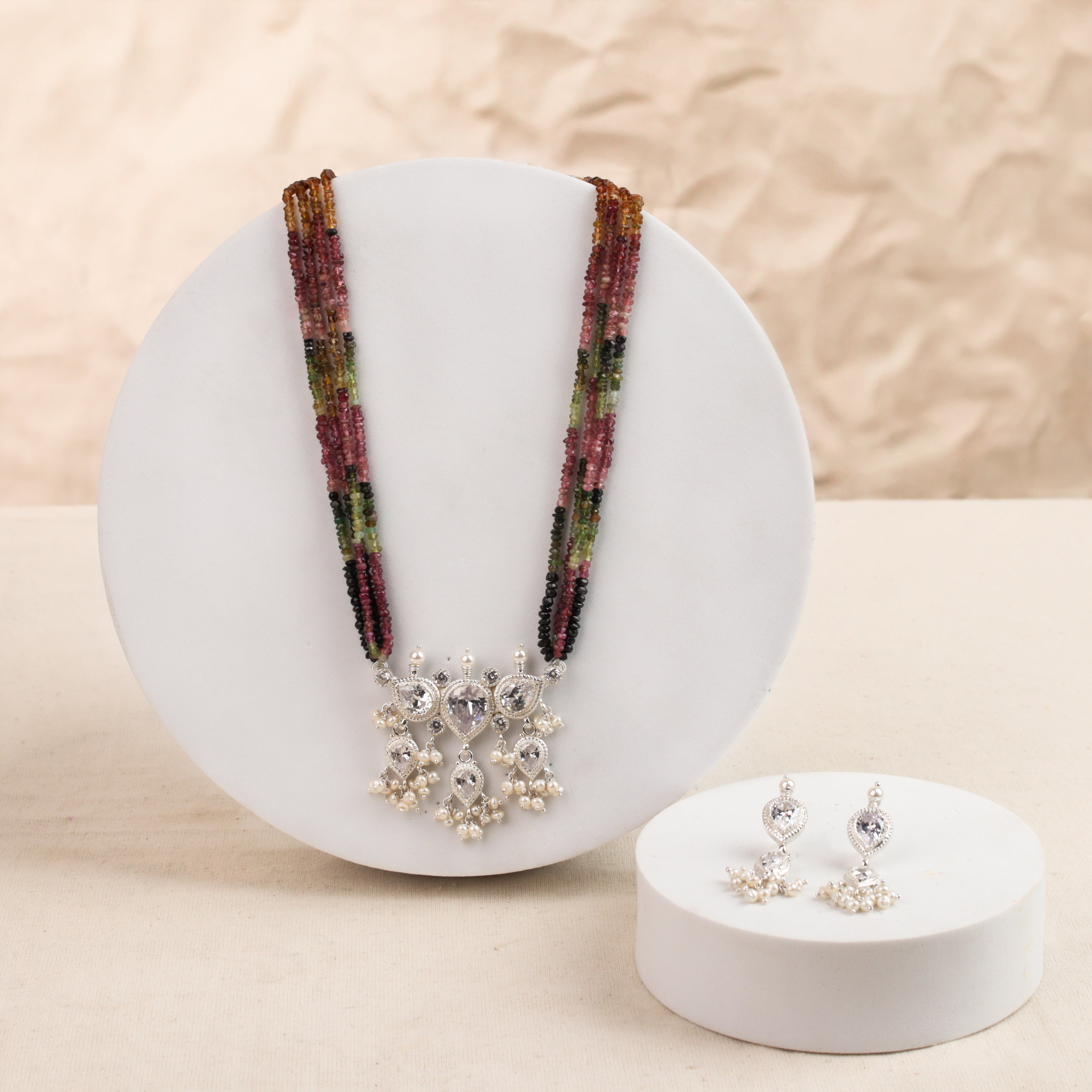 CZ Tanmani Set with Tourmaline Stones
