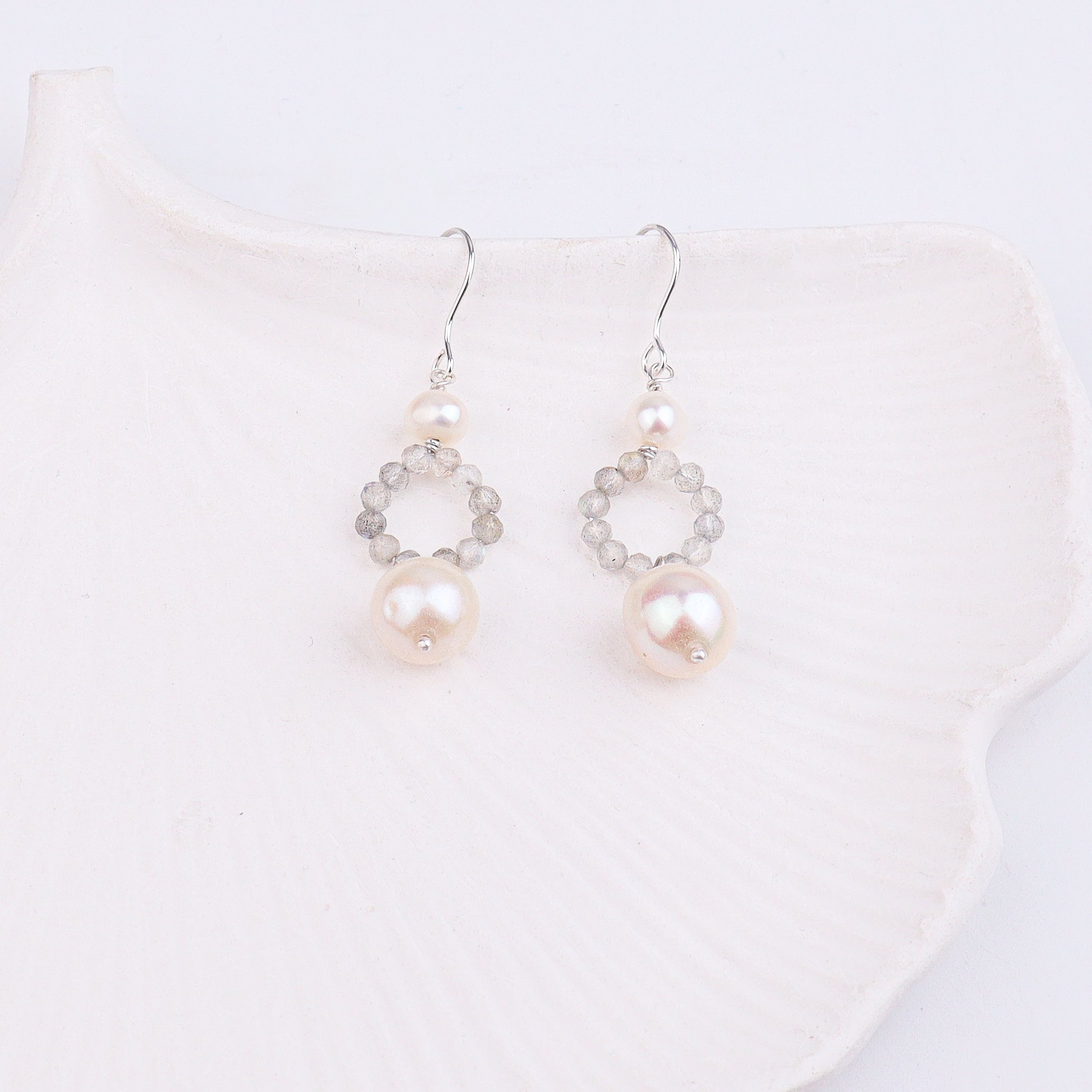 Freshwater Pearl & Labradorite Silver Earrings (Project Handmade)