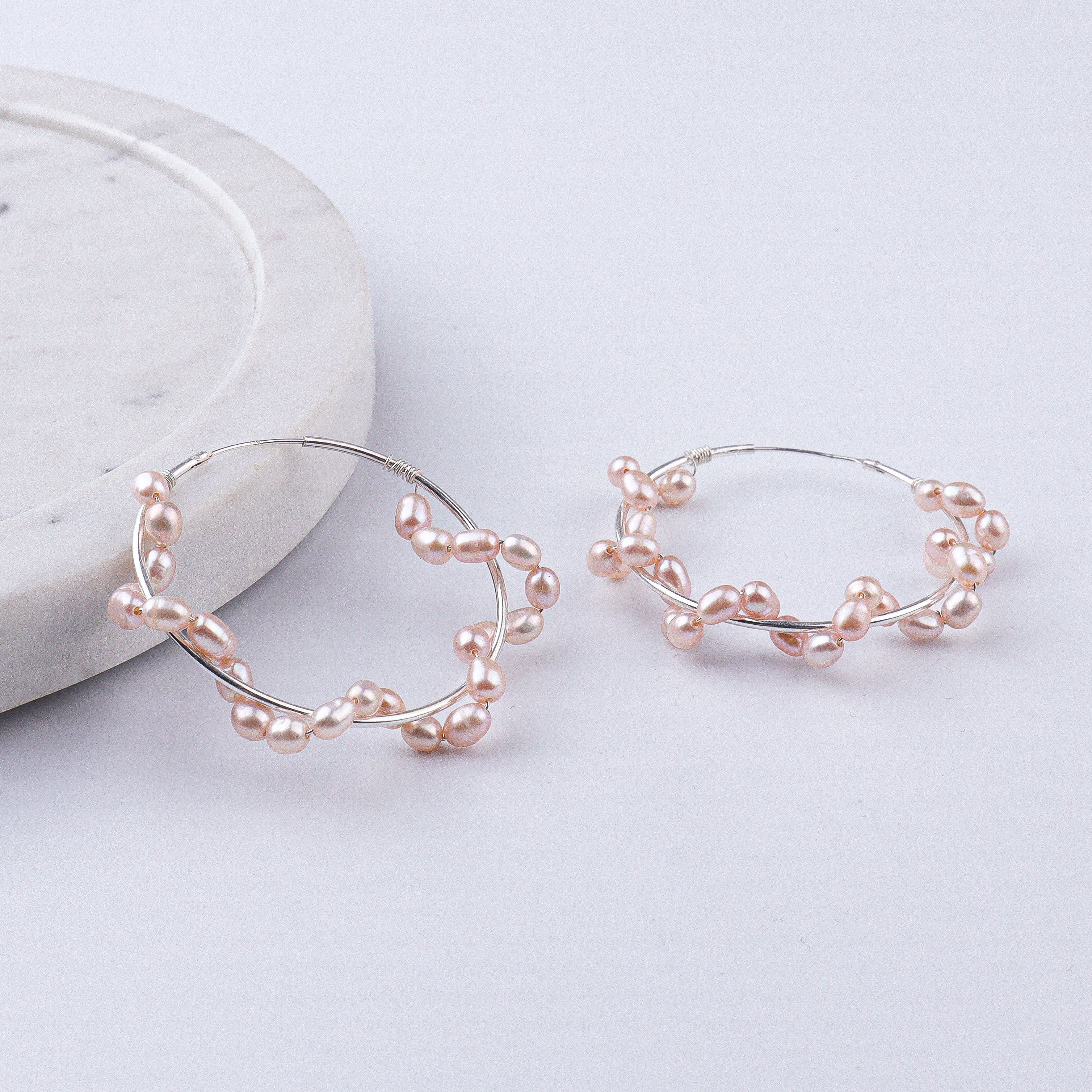 Twisted Rice Pearl Hoops (Project Handmade)