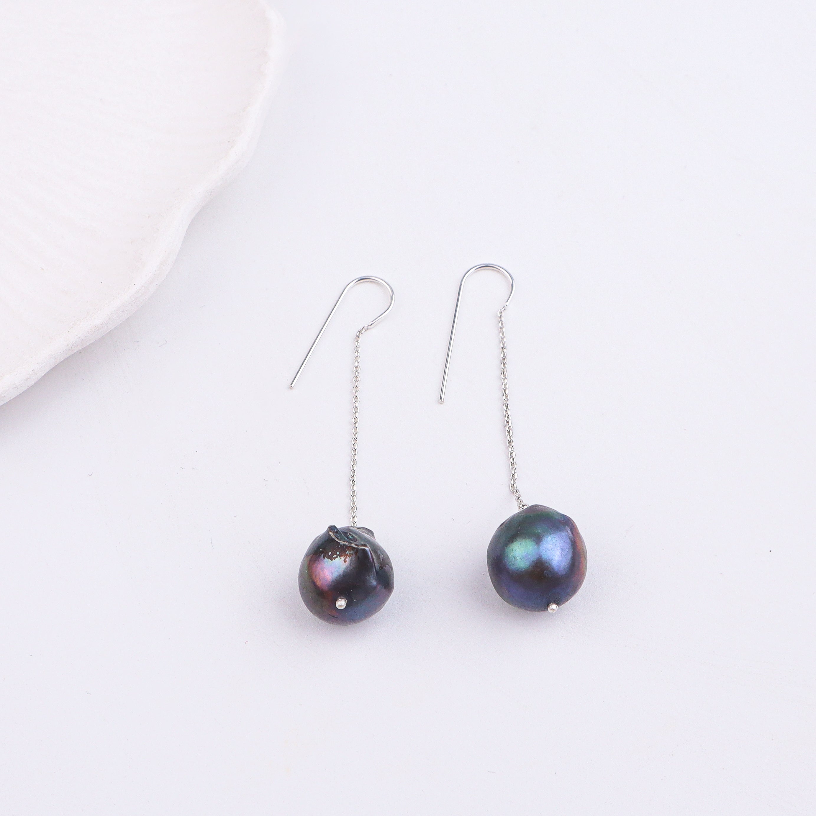 Black Baroque Pearl Silver Earrings (Project Handmade)