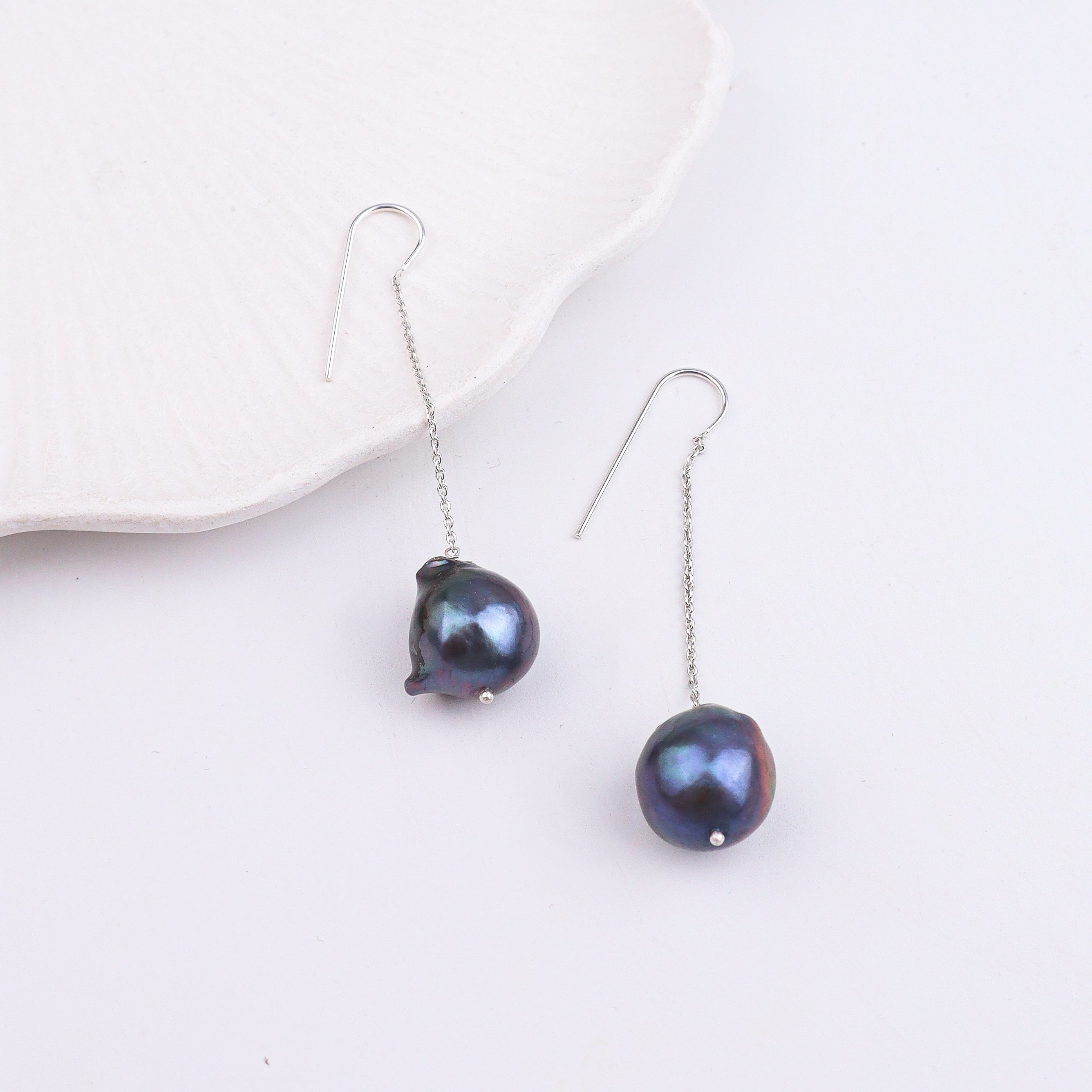 Black Baroque Pearl Silver Earrings (Project Handmade)