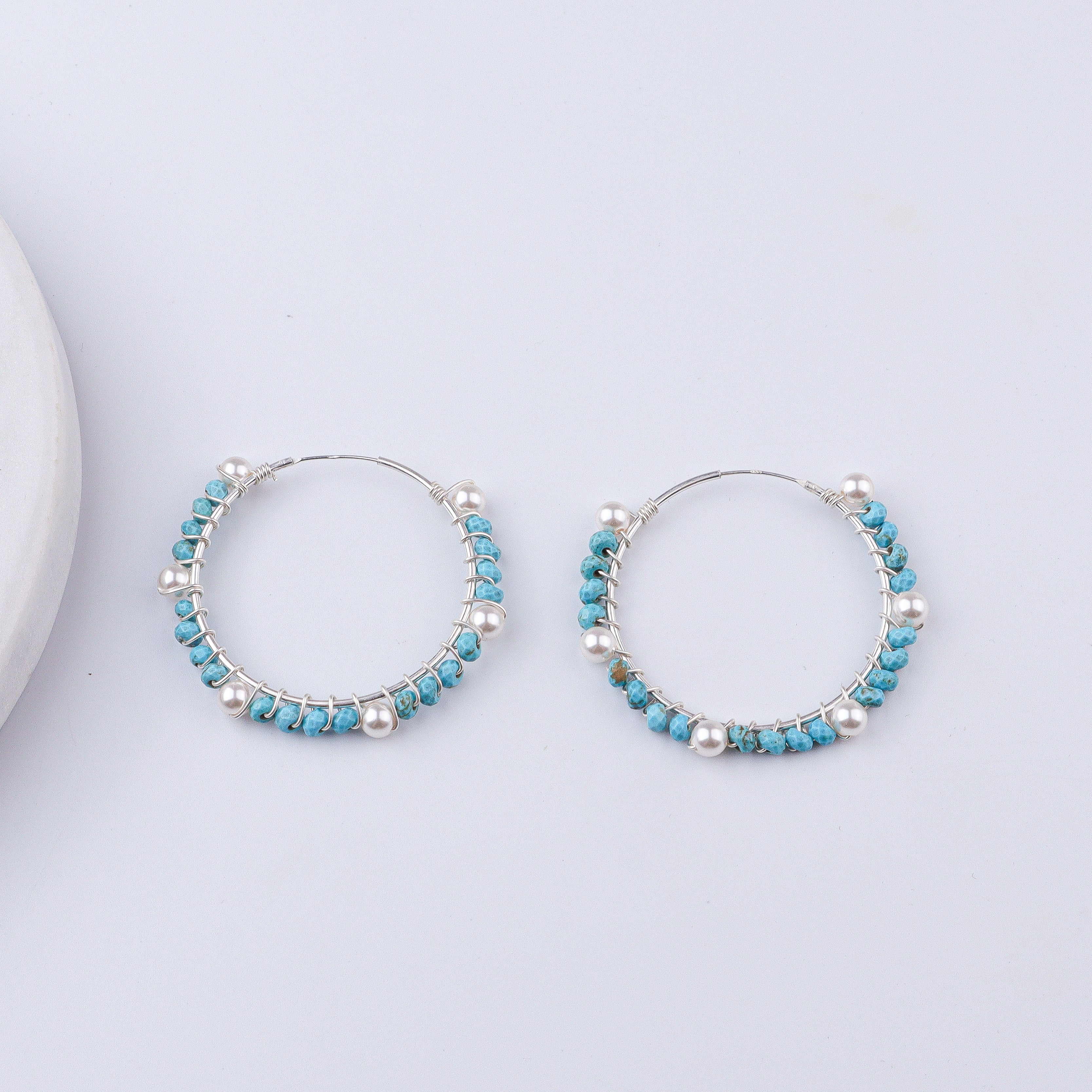 Turquoise & Pearl Hoops (Project Handmade)