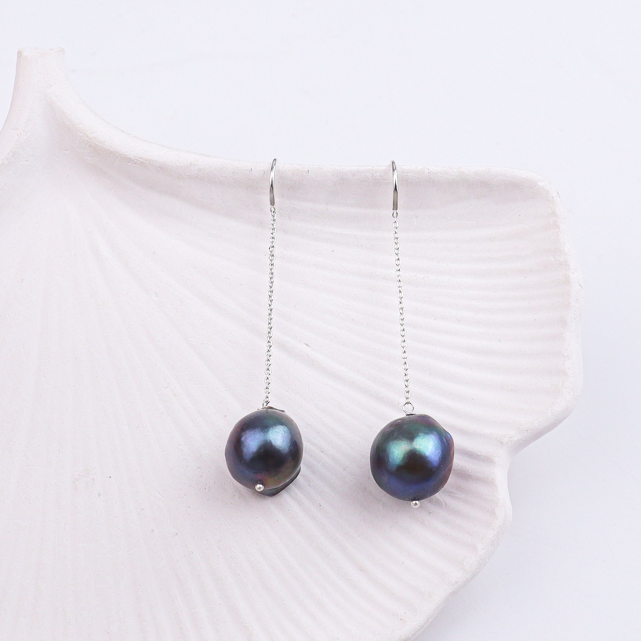Black Baroque Pearl Silver Earrings (Project Handmade)