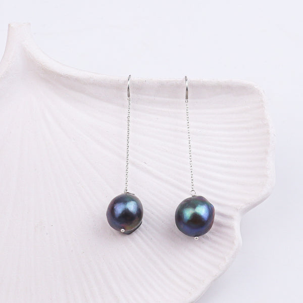 Black Baroque Pearl Silver Earrings (Project Handmade)