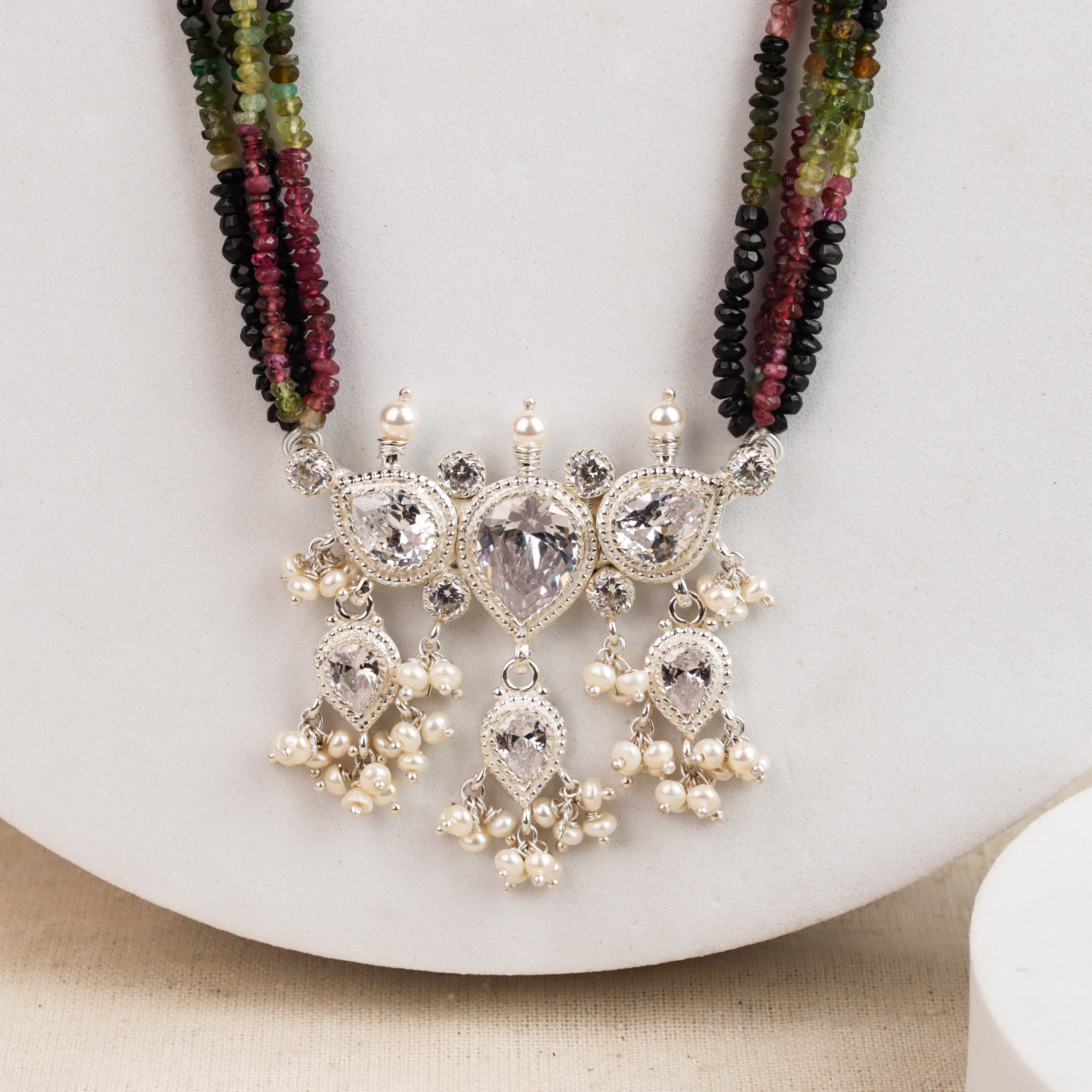 CZ Tanmani Set with Tourmaline Stones