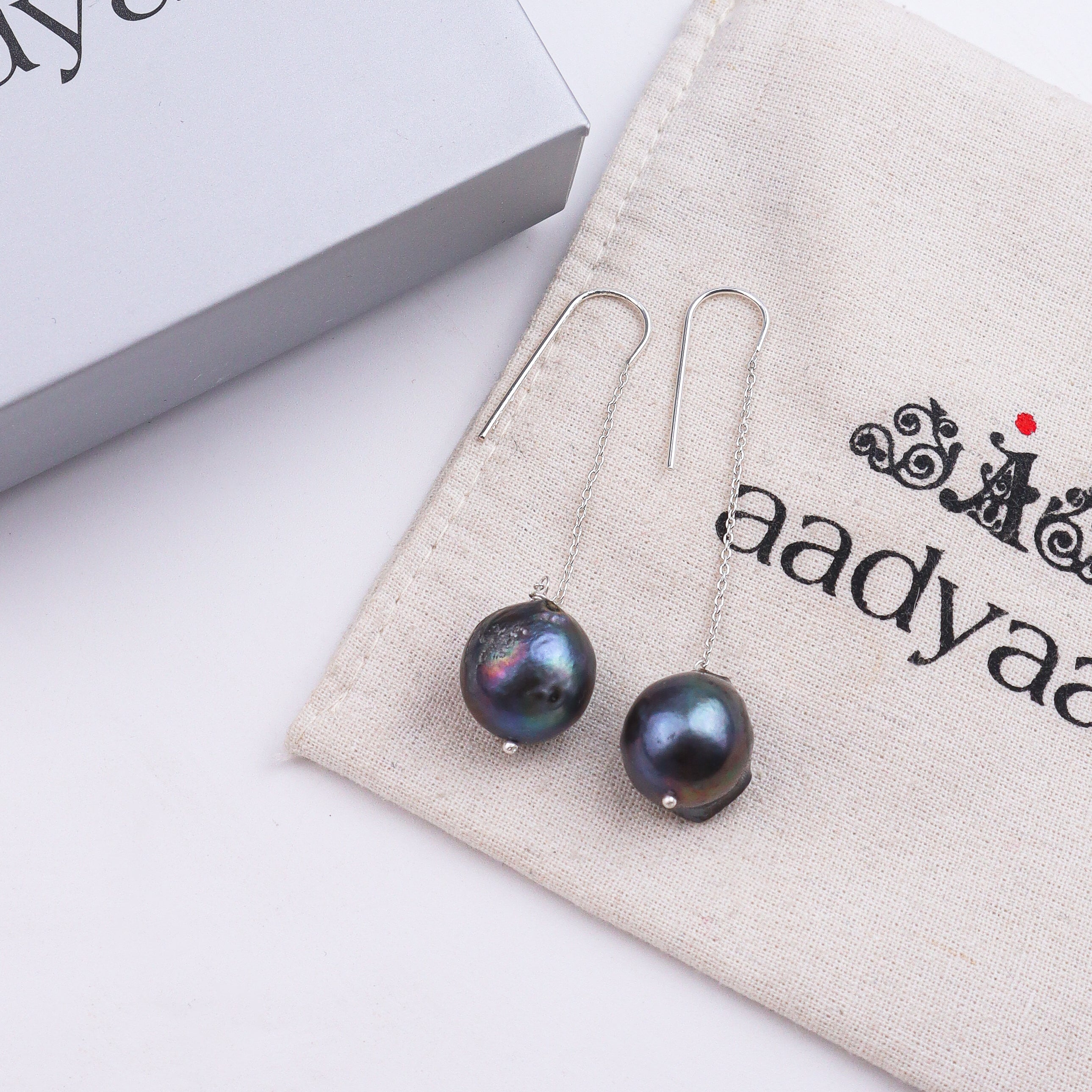 Black Baroque Pearl Silver Earrings (Project Handmade)