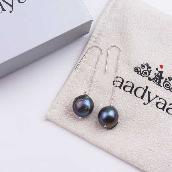 Black Baroque Pearl Silver Earrings (Project Handmade)
