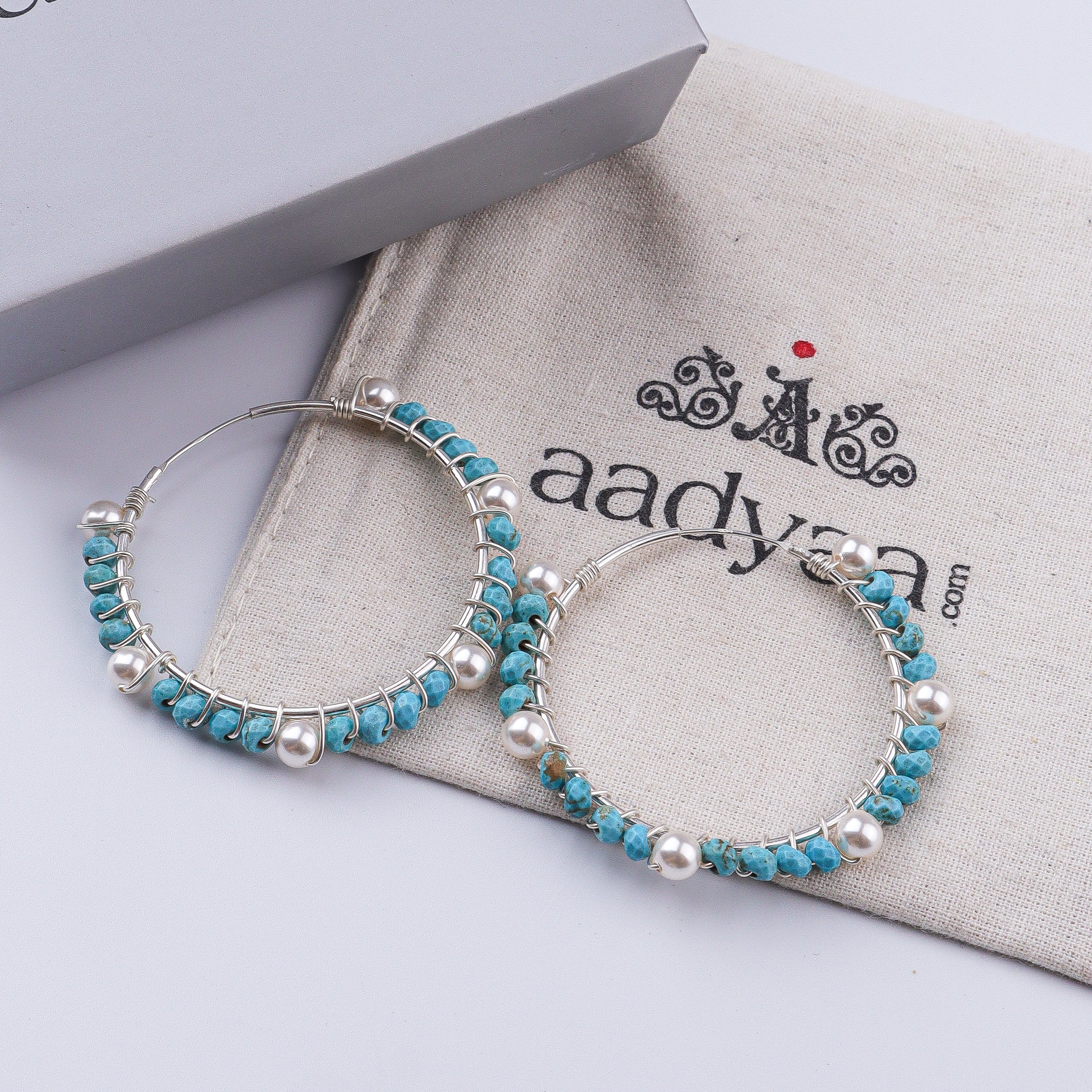 Turquoise & Pearl Hoops (Project Handmade)