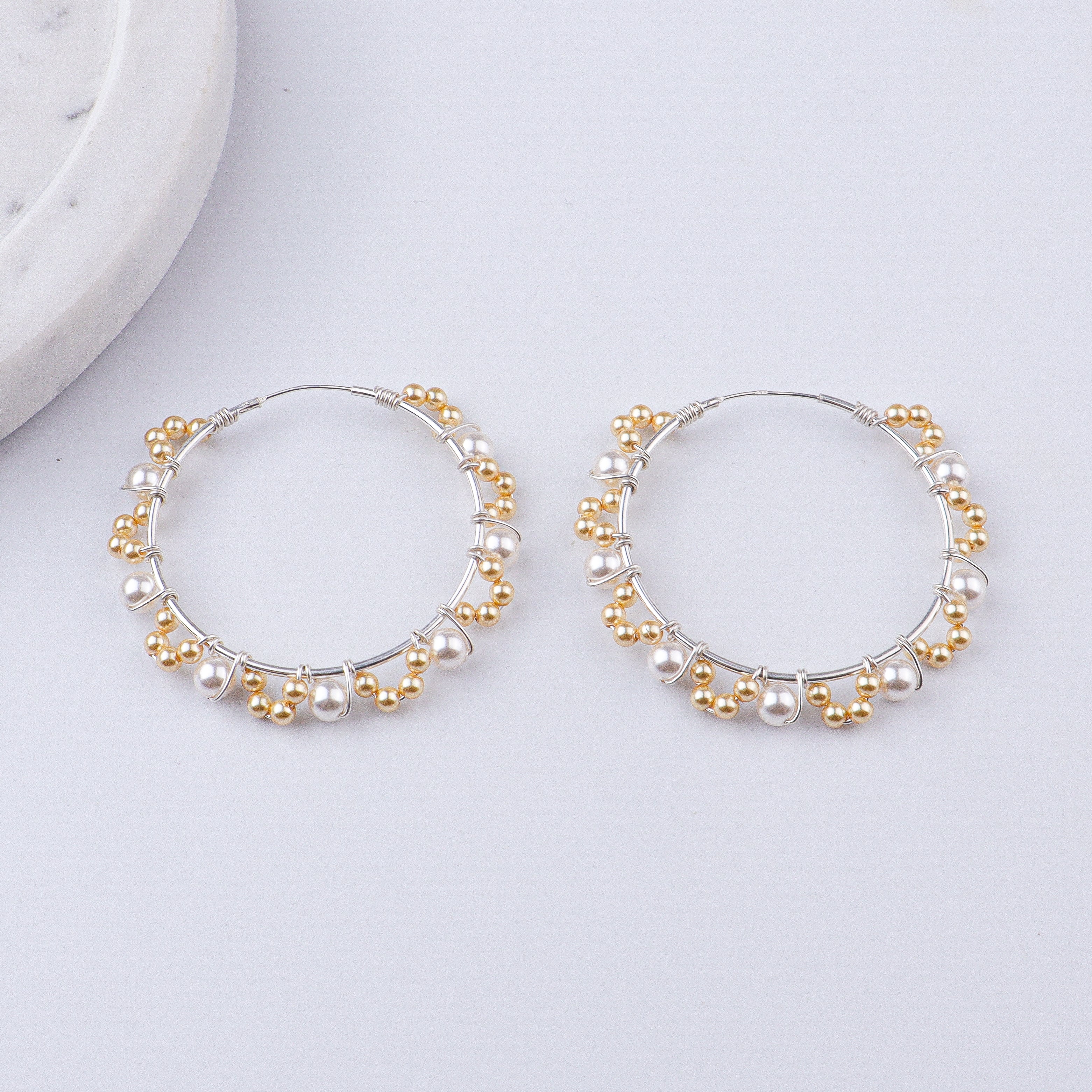 Golden & White Pearl Hoops (Project Handmade)