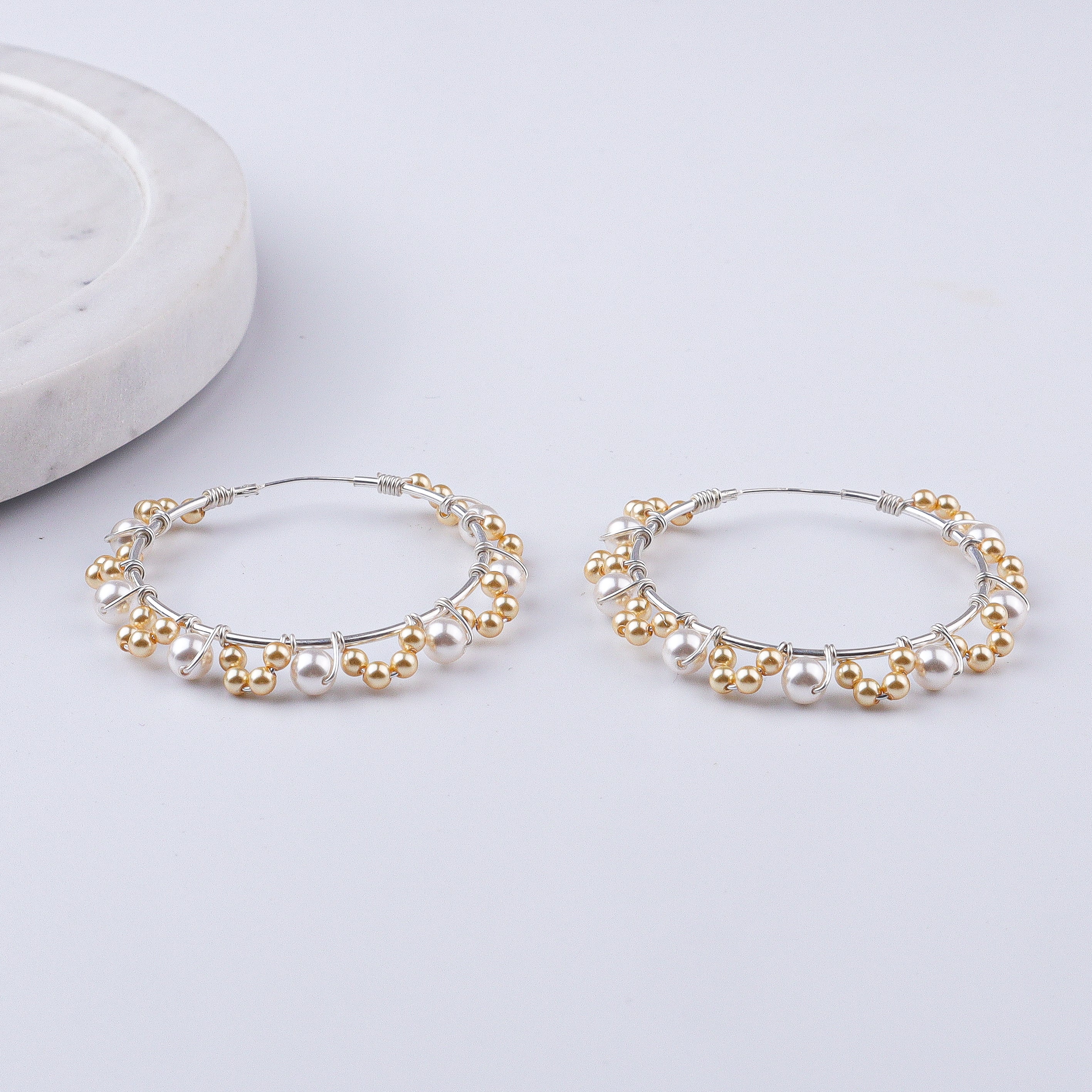 Golden & White Pearl Hoops (Project Handmade)