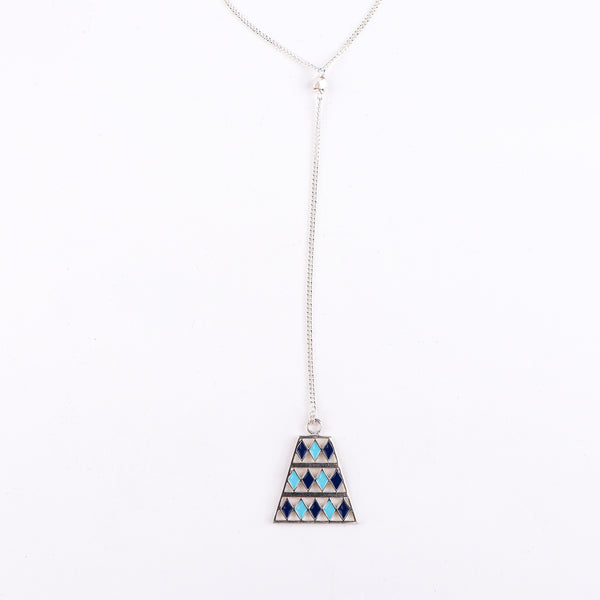 Y Necklace with Enamel Abstract Pendant