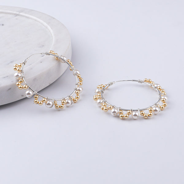 Golden & White Pearl Hoops (Project Handmade)