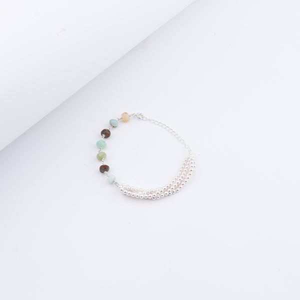 Blue Opal & Pearls Half & Half Silver Bracelet