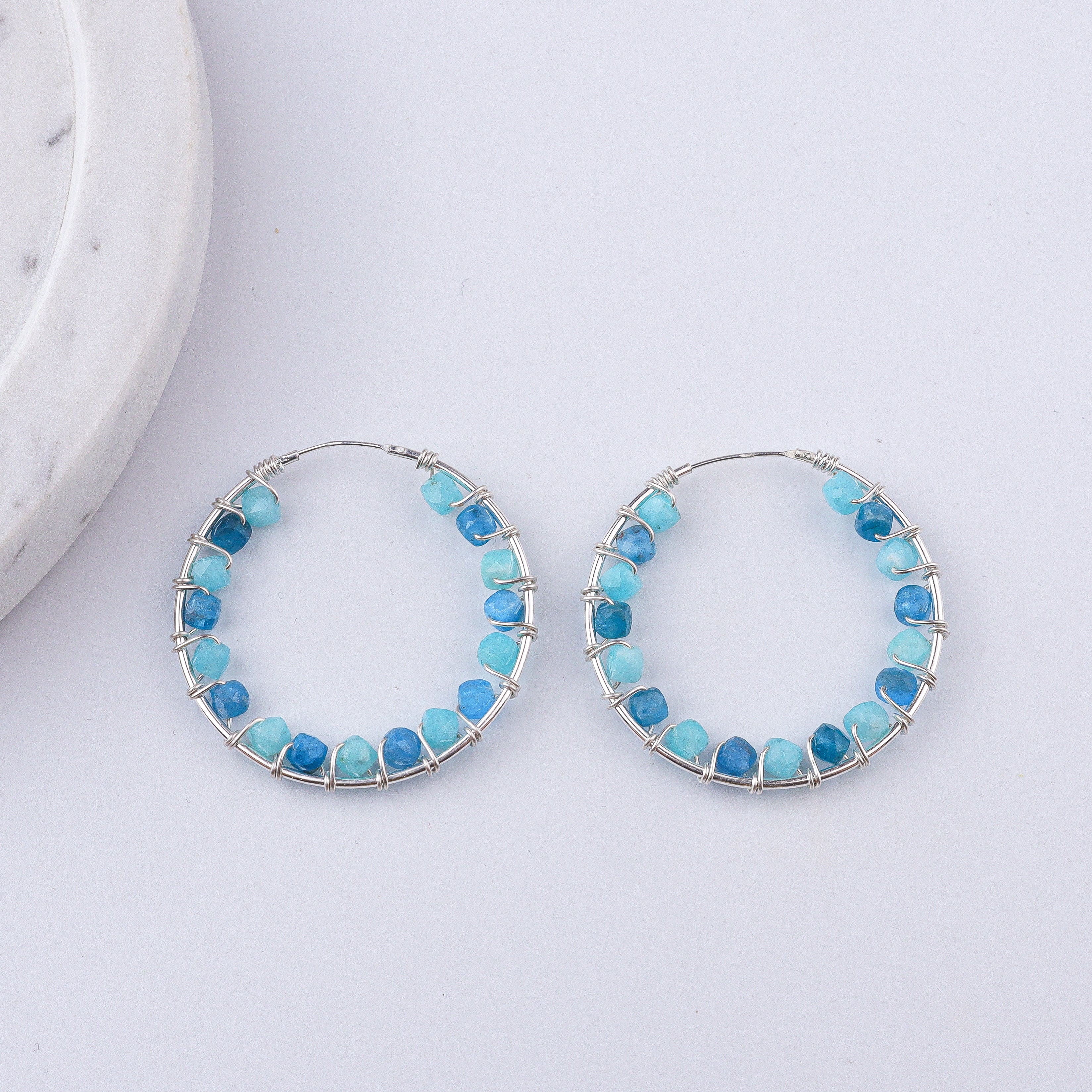 Blue Firoza Wrap Hoops (Project Handmade)