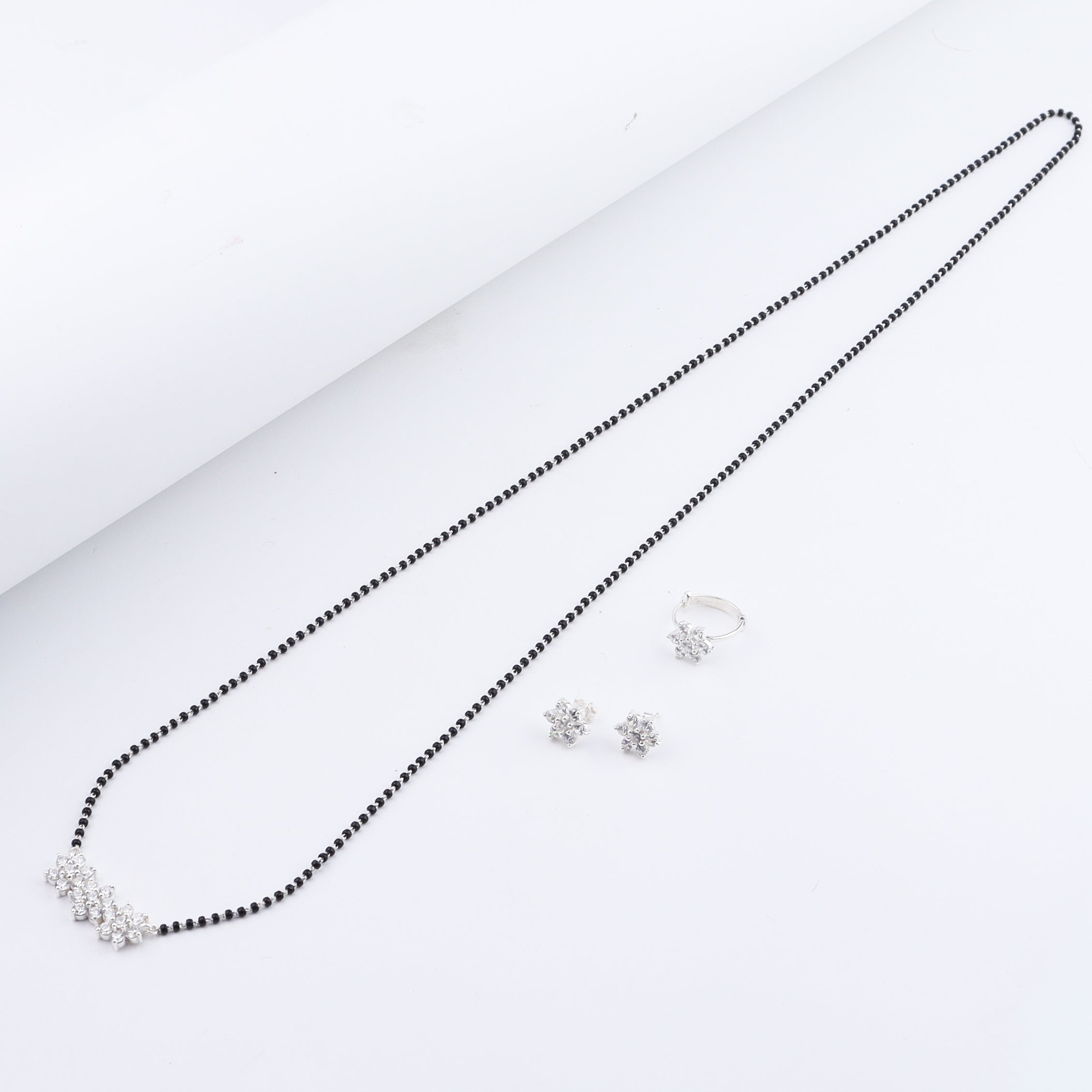 Classic CZ Flower Motif Mangalsutra Set with Ring – Big